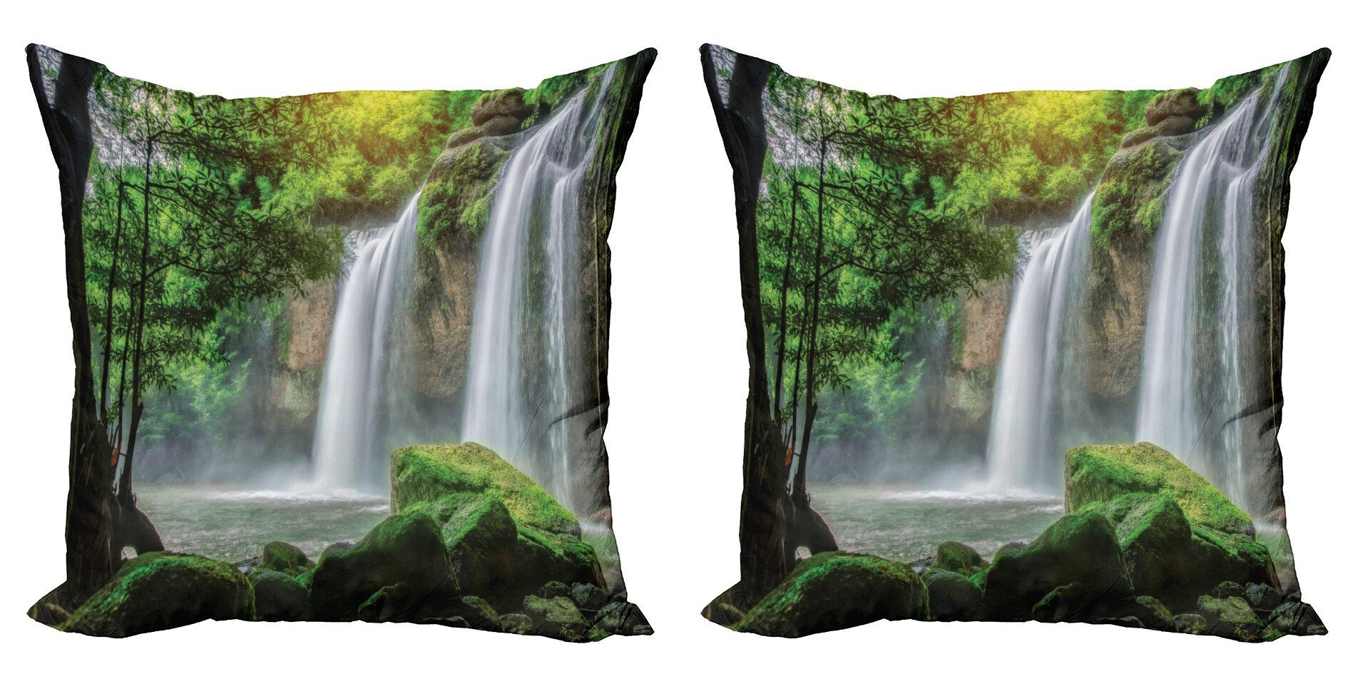 Kissenbezüge Modern Accent Doppelseitiger Digitaldruck, Abakuhaus (2 Stück), Grün Wasserfall Natur Exotic