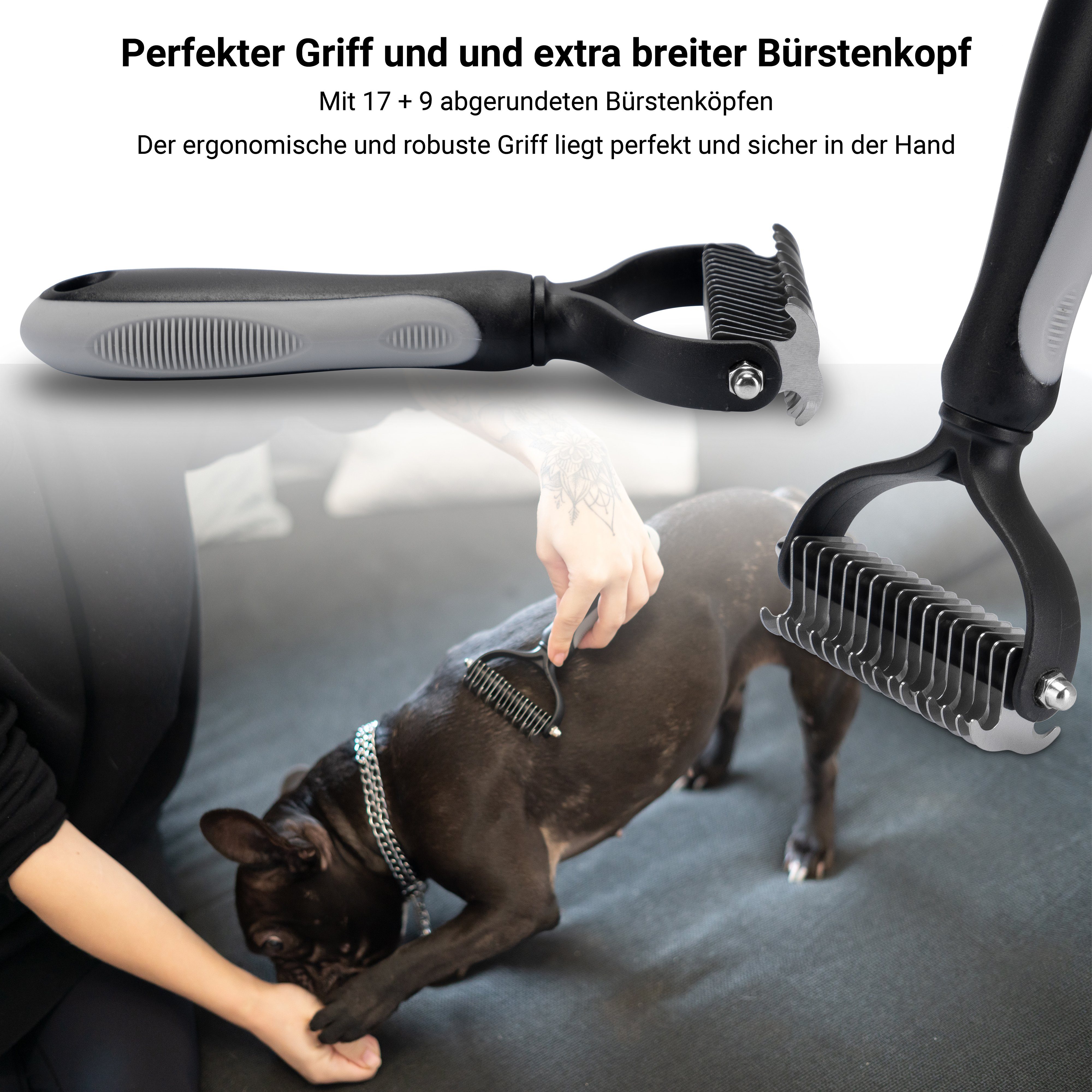 FinoPet Fellbürste Hundebürste Katzenbürste Unterfellbürste Unterwollbürste, Hunde und Katzen, Großer 17+9 Bürstenkopf, Effektive Hundebürste für Unterwolle und Langhaar, Entfilzungskamm für Hunde und Katzen, Fellbürste für Hunde mit Langer Unterwolle, (1-tlg), Extra große Bürstenkopf aus Edelstahl mit einer Breite von 9 cm