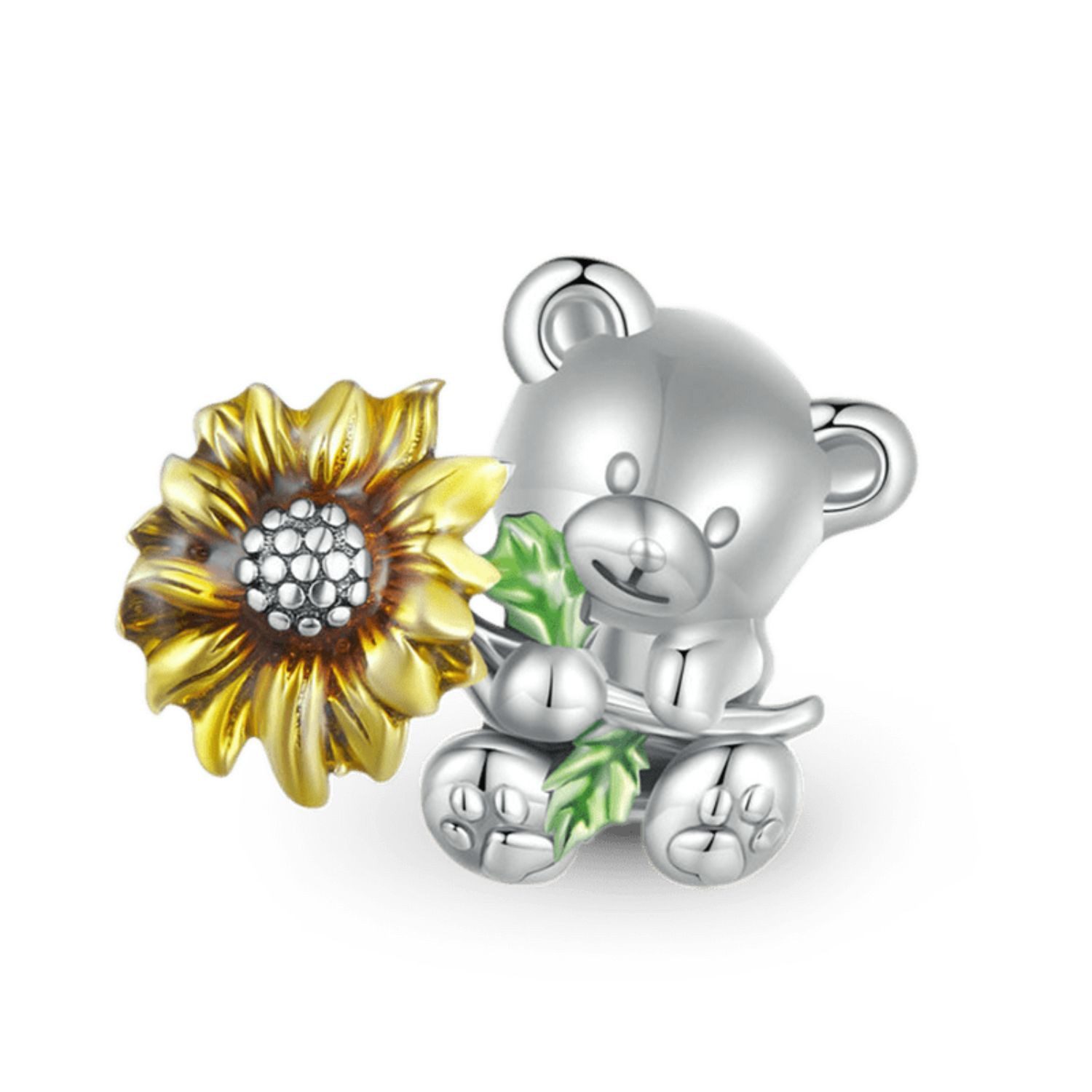 Bead Gnoce Charm Bär mit Blume HNC245 Silber