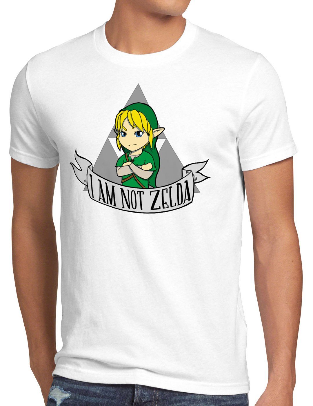 style3 Print-Shirt Herren T-Shirt I am not Zelda link hyrule gamer weiß