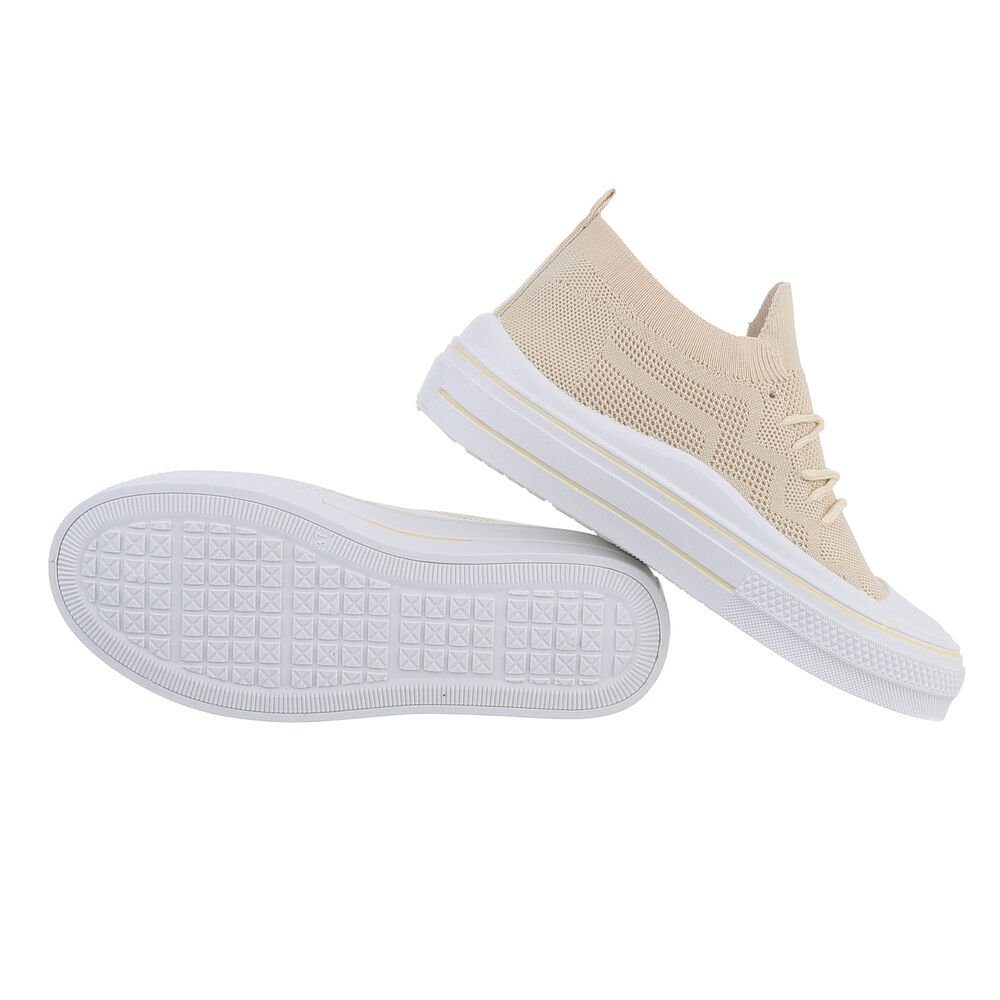 Ital-Design Damen Low-Top Freizeit Sneaker Sneakers Flach Low in Beige Weiß Beige