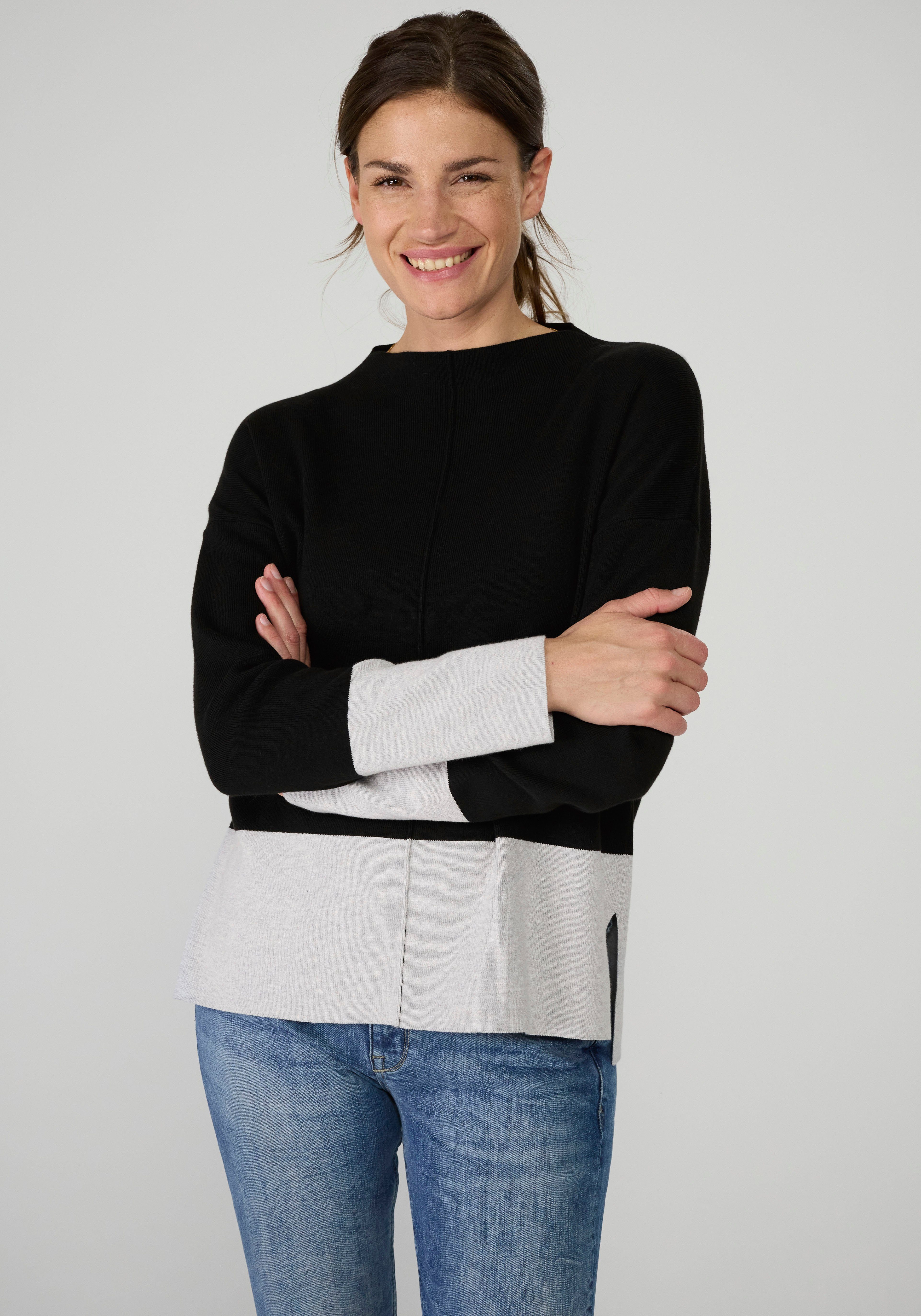 Lieblingsstück Strickpullover Pullover KristieEP mit Farbeinsatz schwarz natur | Strickpullover