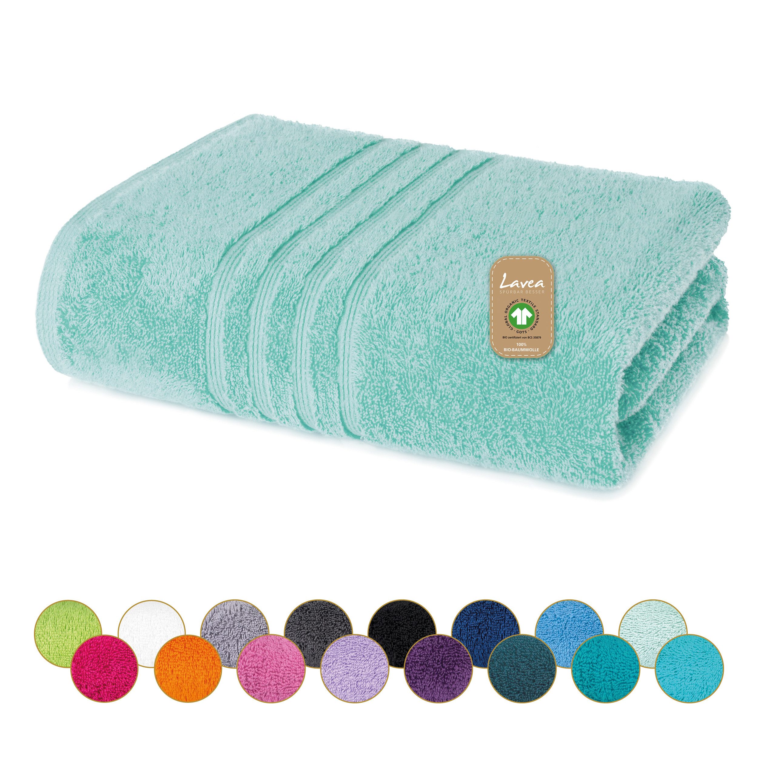 Lavea Badetuch Bali Duschtuch 100x150 cm Duschtuch 70x140 cm, Weiches Bio-Baumwollfrottee (1-St), pflegeleicht, GOTS-zertifiziert, extra saugstark mit 500g/m²