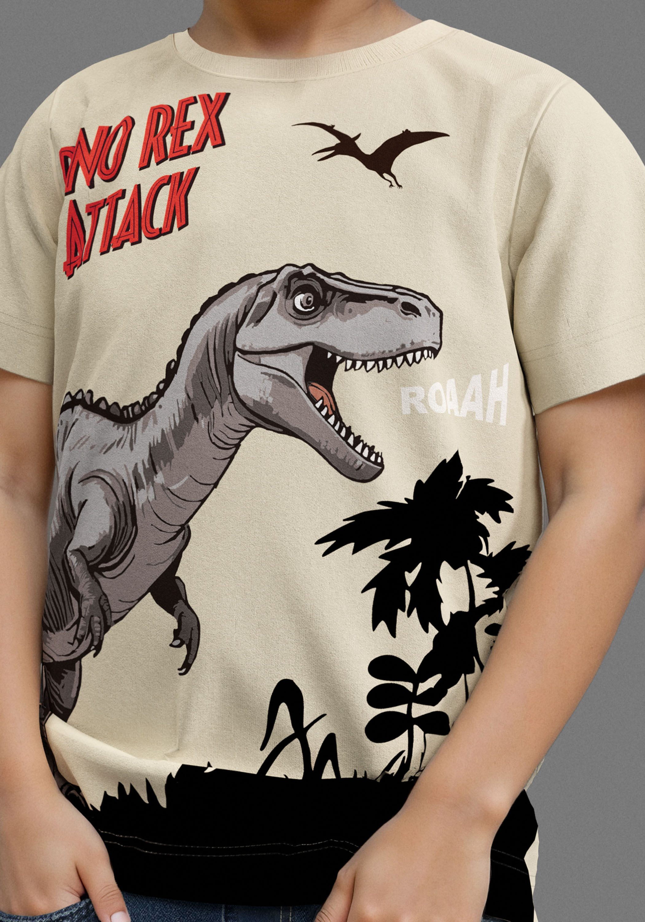 KIDSWORLD T-Shirt Druck: DINO REX ATTACK, mit großem Saum-Druck