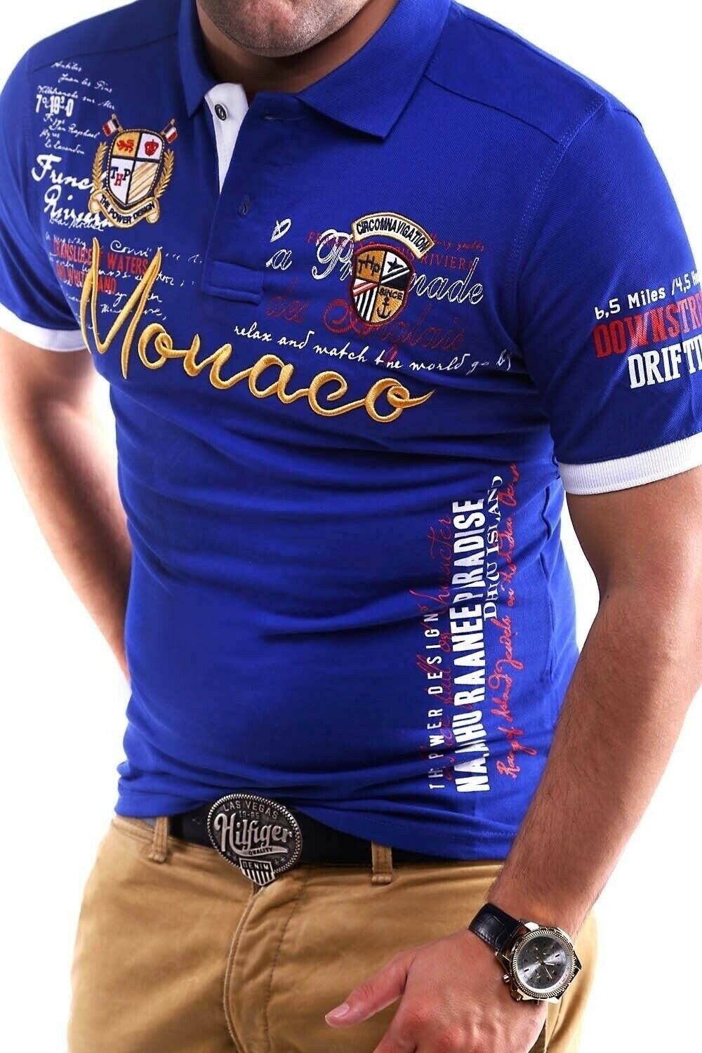 MONACO Piqué-Qualität behype blau Poloshirt in