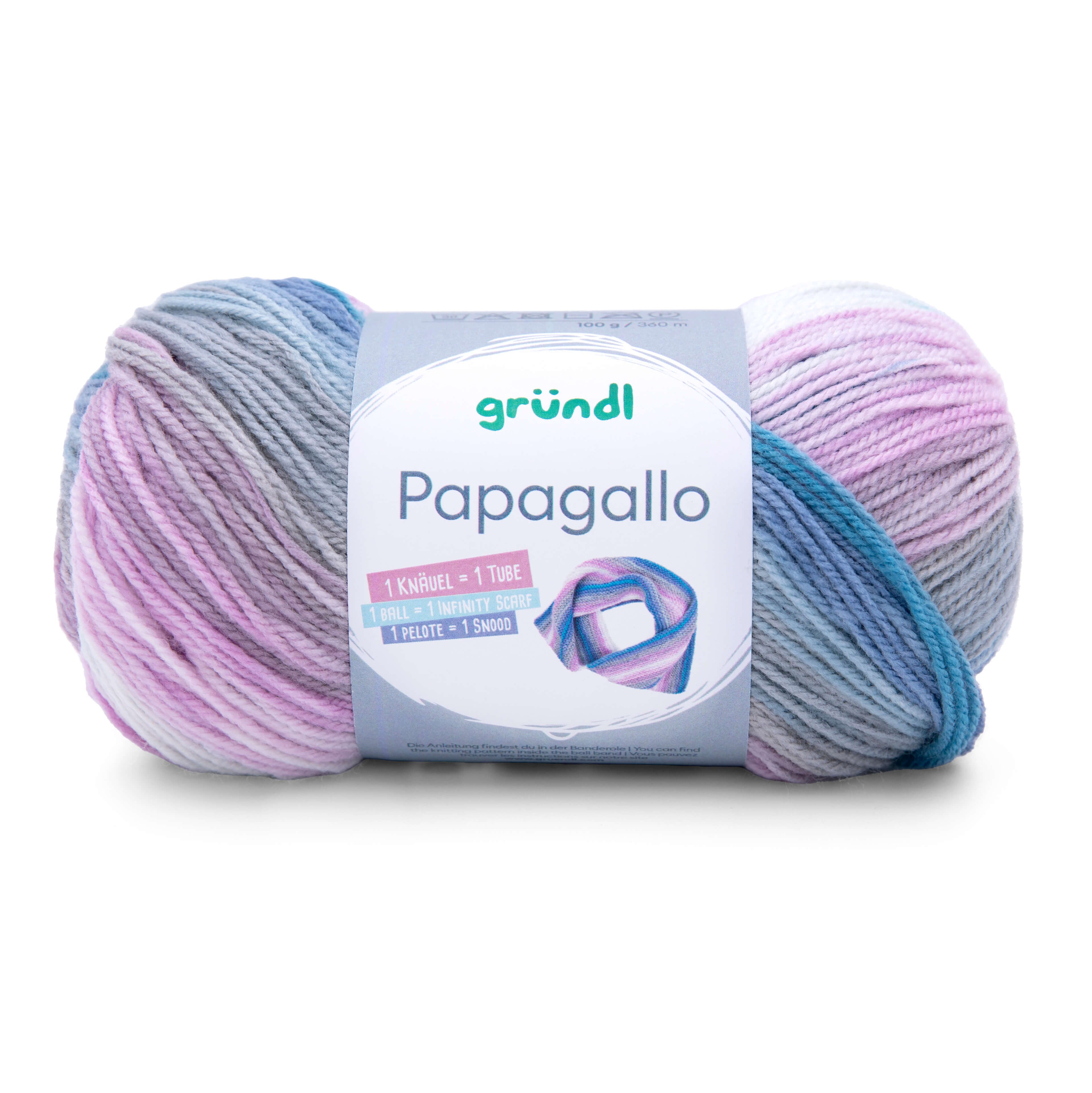 Gründl Wolle Papagallo Farbverlaufswolle mi Anleitung Häkelwolle, 360,00 m (Wolle zum stricken oder häkeln, Farbverlaufsgarn, Strickwolle, Strickgarn, Handstrickgarn), 100% Polyacryl, ohne Schurwolle, auch für Wolle-Allergiker geeignet