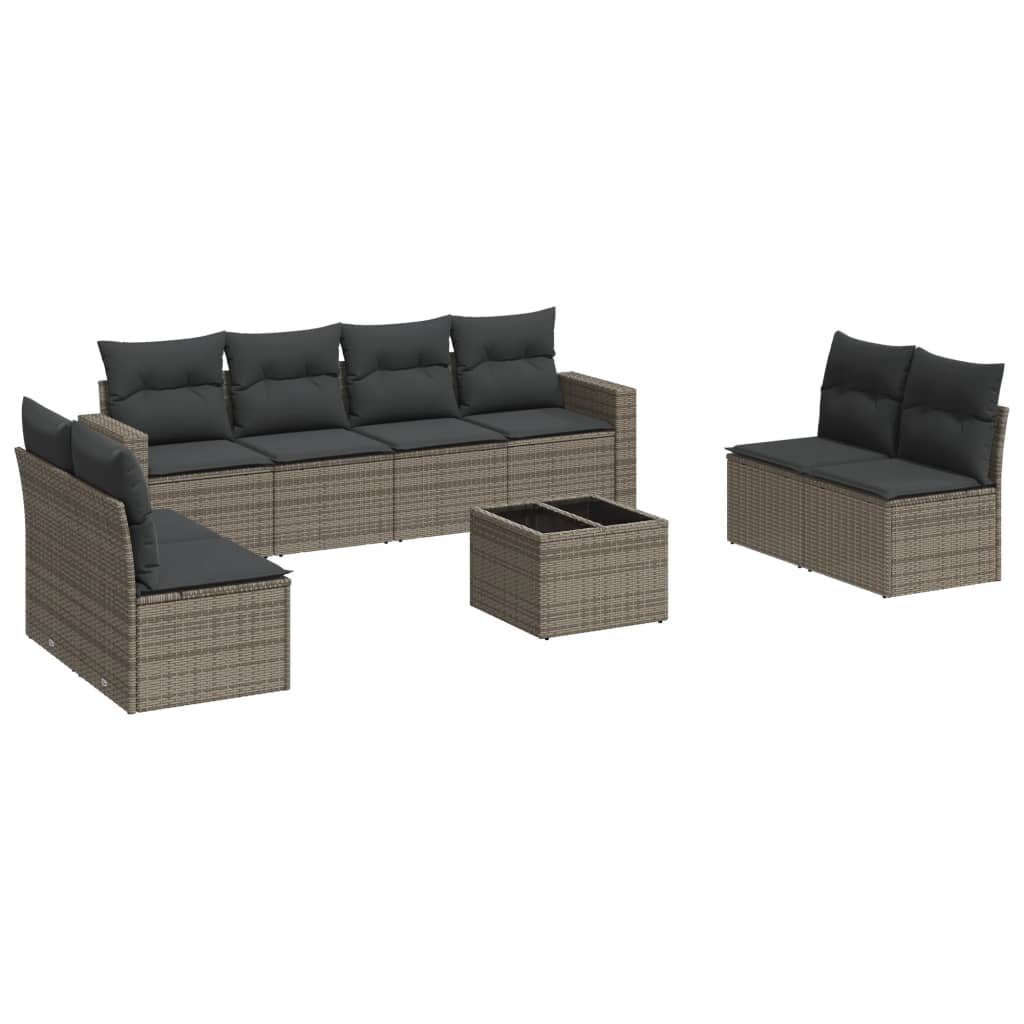 vidaXL Gartenlounge-Set 9-tlg. Garten-Sofagarnitur mit Kissen Grau Poly Rattan, (1-tlg)