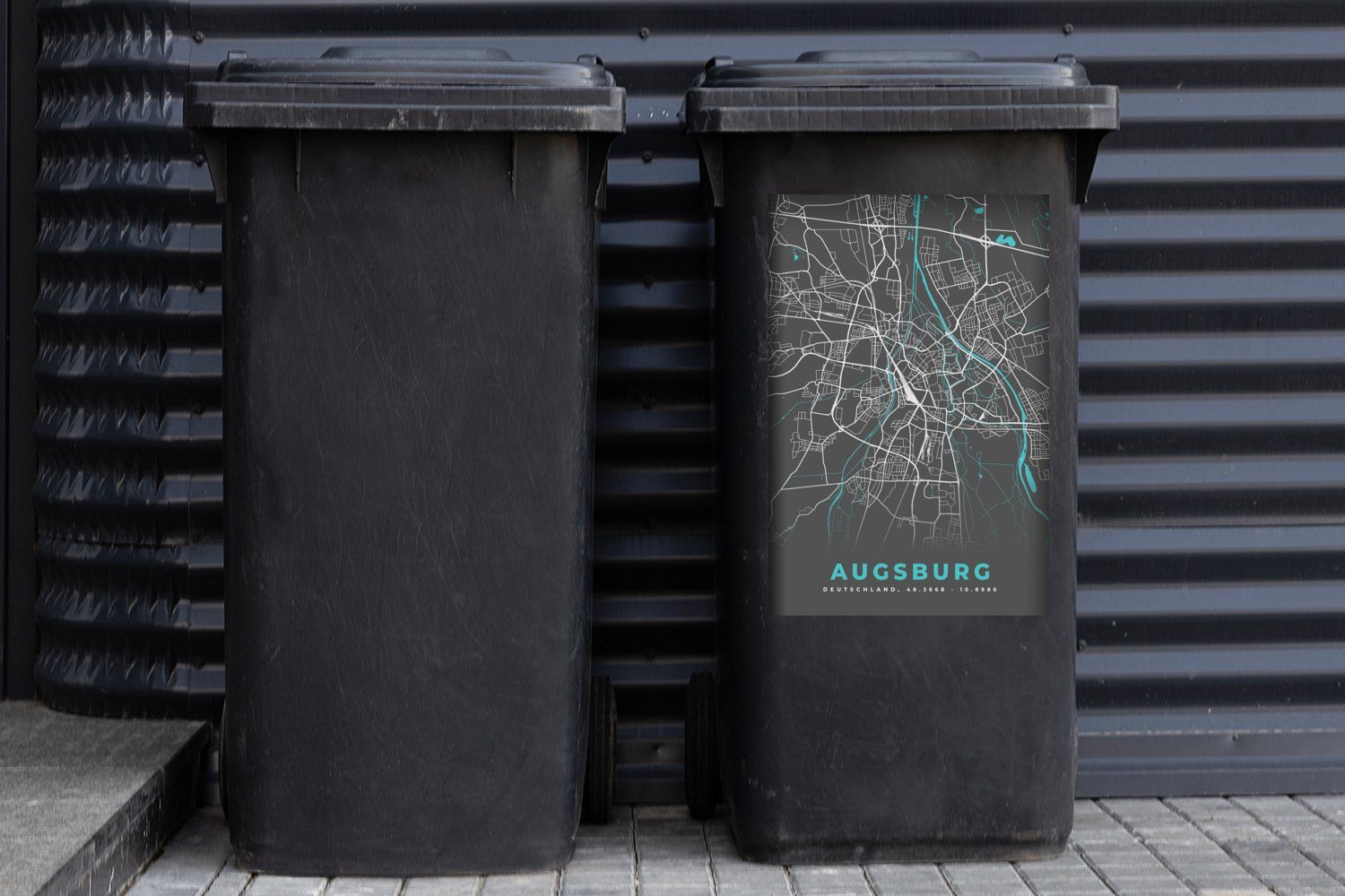 Karte MuchoWow Mülleimer-aufkleber, Augsburg St), Abfalbehälter Sticker, Stadtplan (1 Mülltonne, Wandsticker - Deutschland Blau - - - Karte Container, -