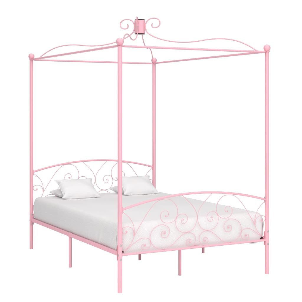 vidaXL Himmelbett 140 x 200 cm Himmelbett-Gestell Rosa Metall 140x200 cm Bett Bettrahmen
