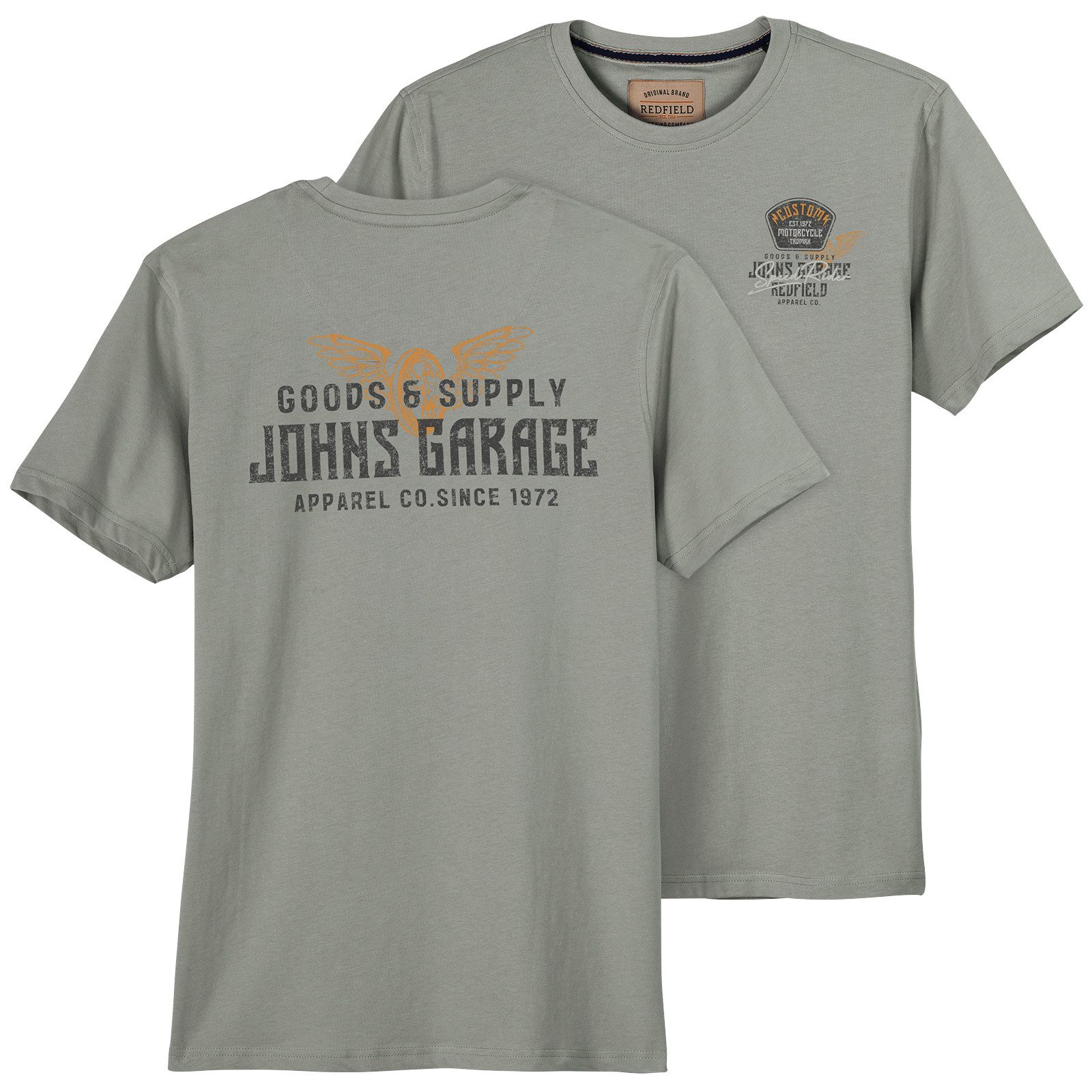 redfield Print-Shirt Redfield XXL T-Shirt Rückenprint steingrau Garage