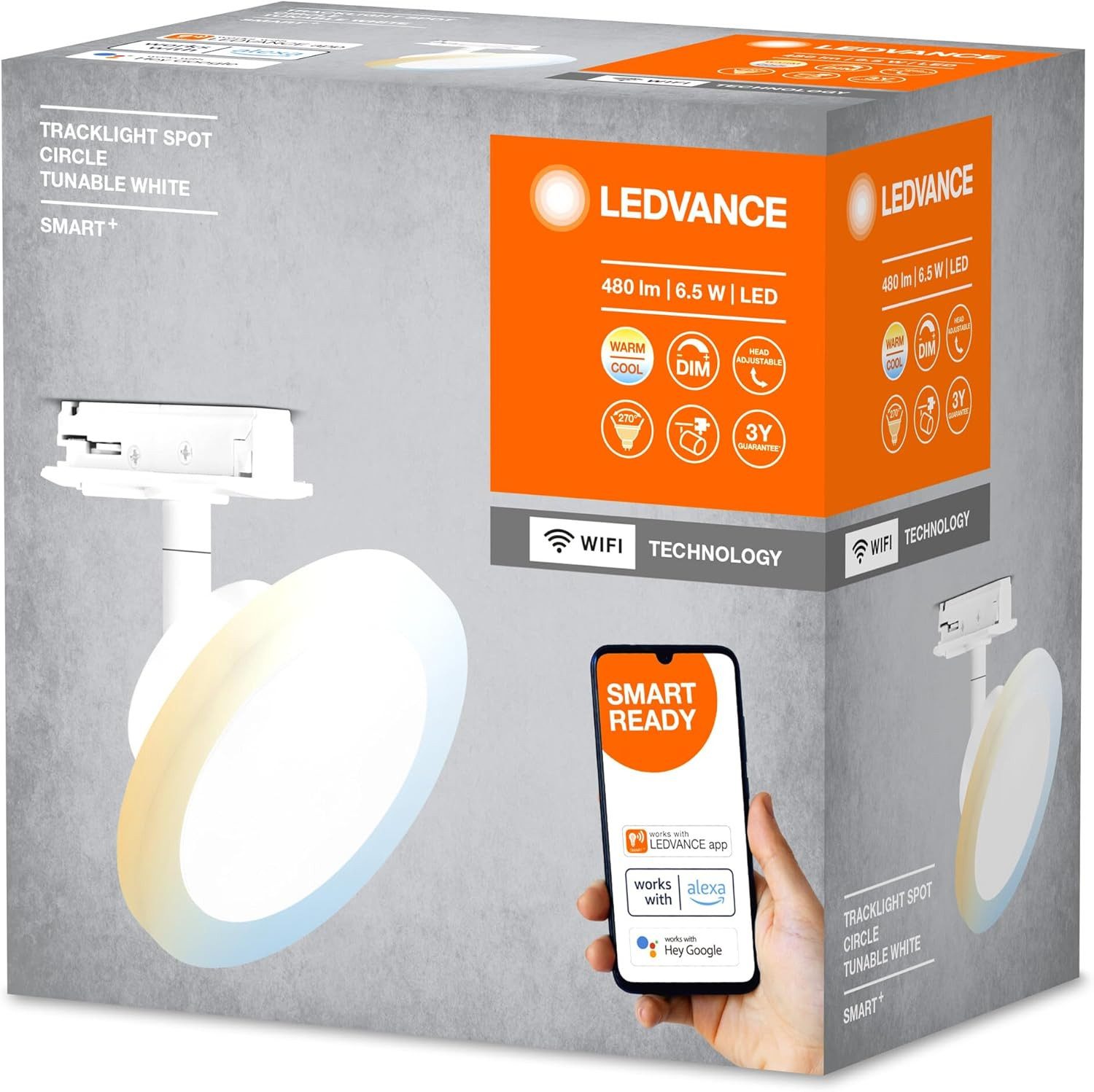 Ledvance LED-Leuchtmittel MART+ WiFi-Tracklight Schienensystem Leuchtenkopf, 1 St., Leuchtenkopf, regulierbares Weißlicht steuerbar per App