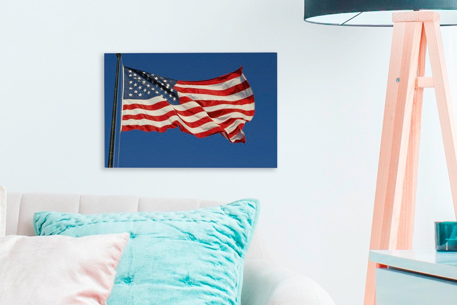 Flagge Vereinigten Aufhängefertig, 30x20 Staaten, Hissende Wanddeko, Leinwandbild OneMillionCanvasses® St), cm Leinwandbilder, der (1 Wandbild