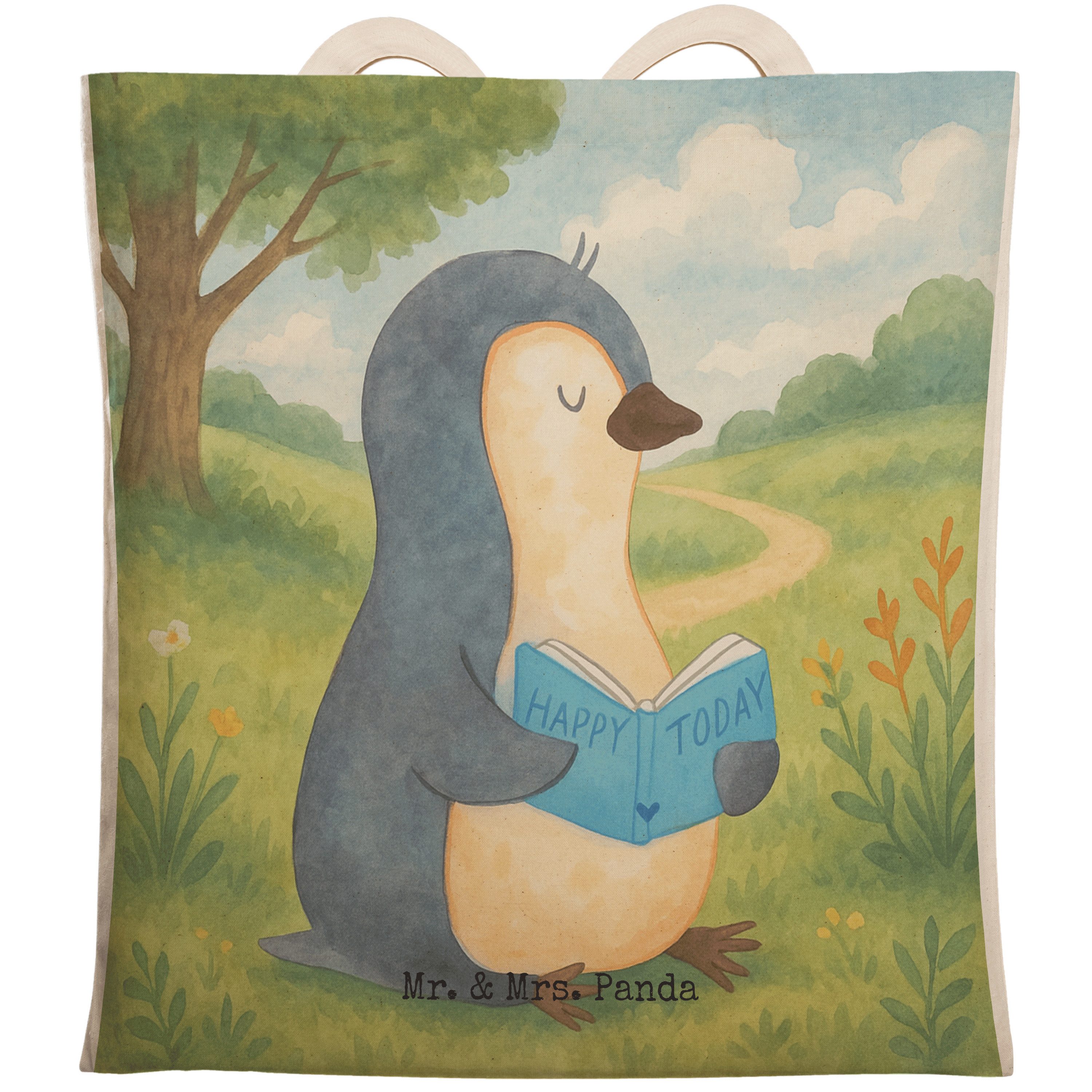 Tragetasche Pinguin Buch Design, Stoffbeutel, Weiß, Tote Bag, Beuteltasche, Urlau