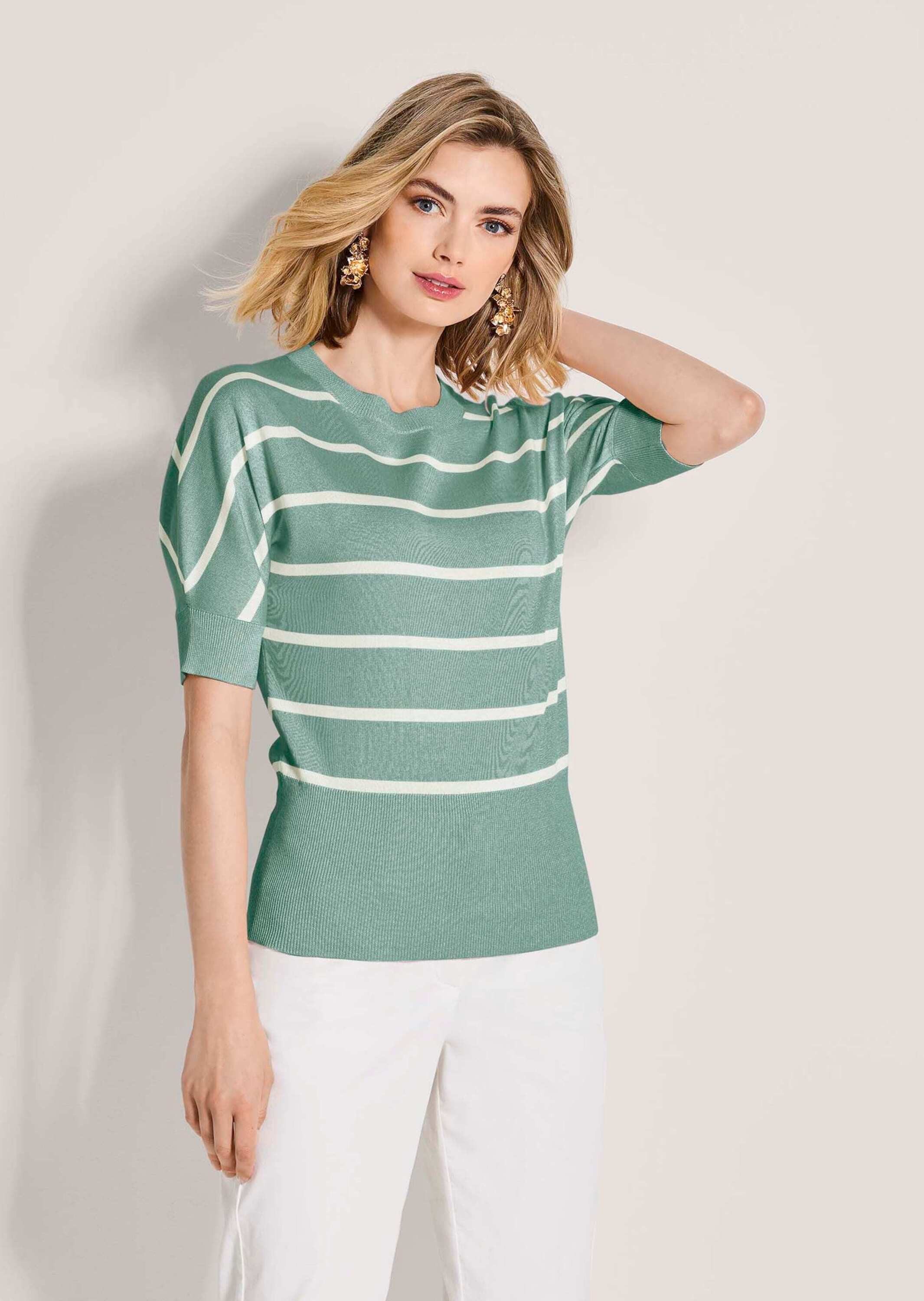 MADELEINE Strickpullover Ringelpullover im maritimen Look Halbarmshirt mit markantem Rippenbund und U-Boot-Ausschnitt