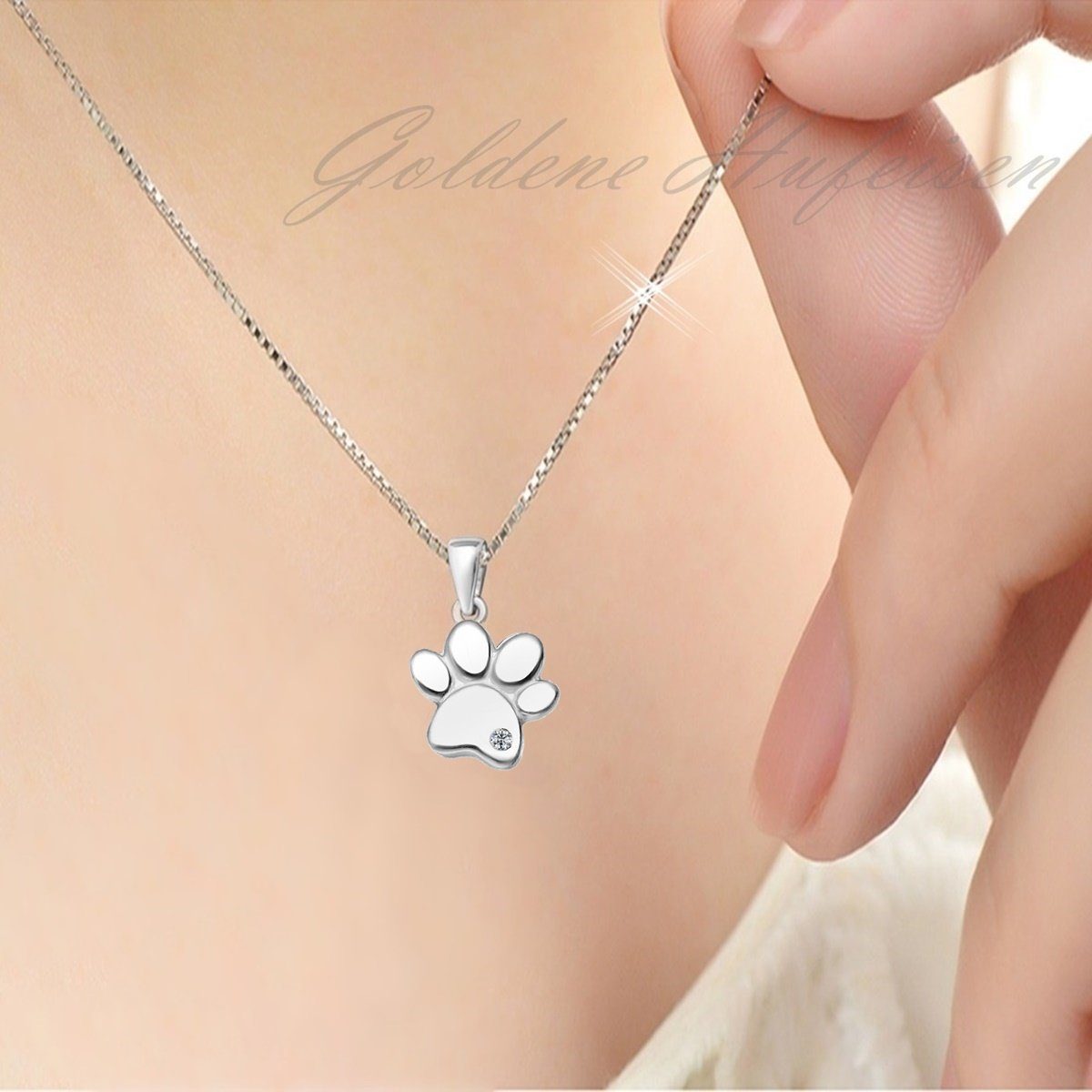 Goldene Hufeisen Kettenanhänger Zirkonia Pfote Anhänger für Halskette aus 925 Sterling Silber (1 Stück, inkl. Etui)