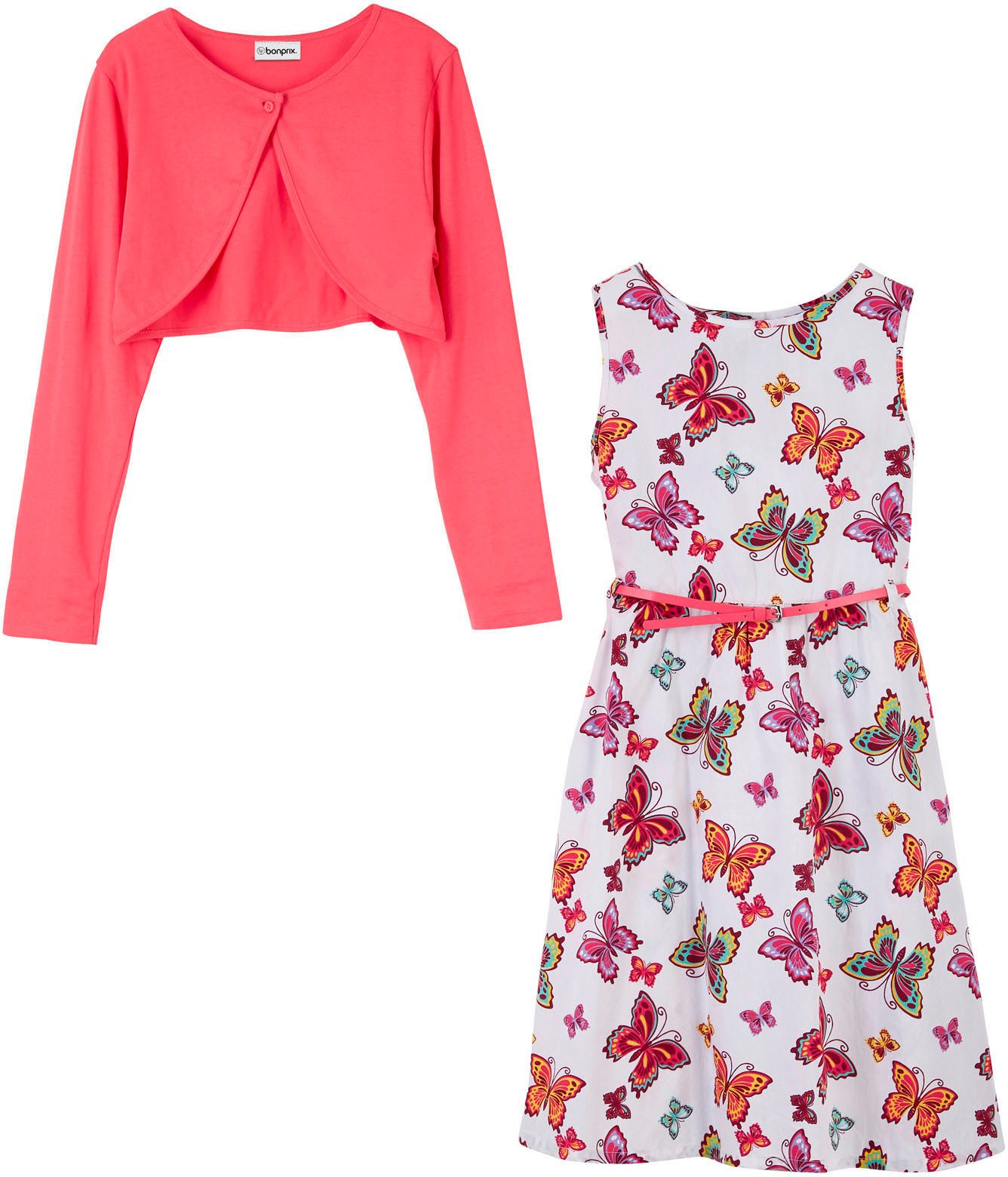 bonprix Sommerkleid (Set) für den Sommer, mit Gürtel und Bolero, aus Baumwolle, Slim Fit