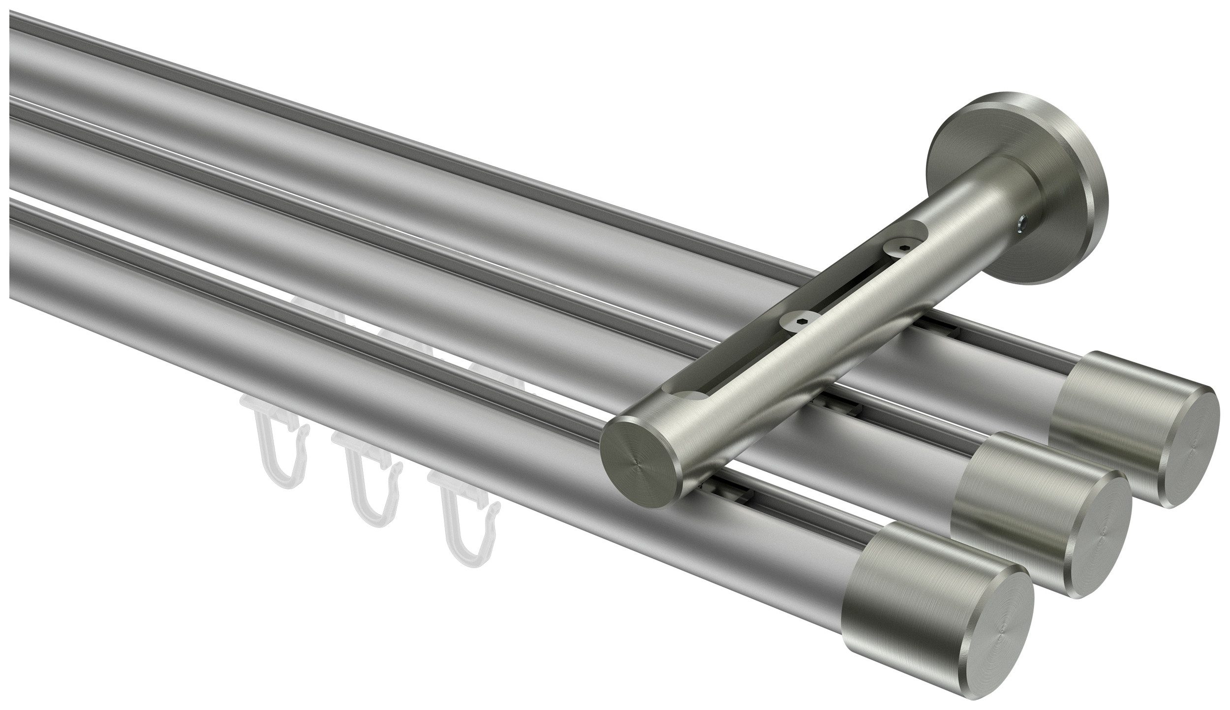INTERDECO Innenlaufschiene Siteno Santo, Ø 20 mm, 3-läufig, Fixmaß, kürzbar, Wandmontage, Aluminium, Silbergrau / Edelstahl-Optik / Bicolor