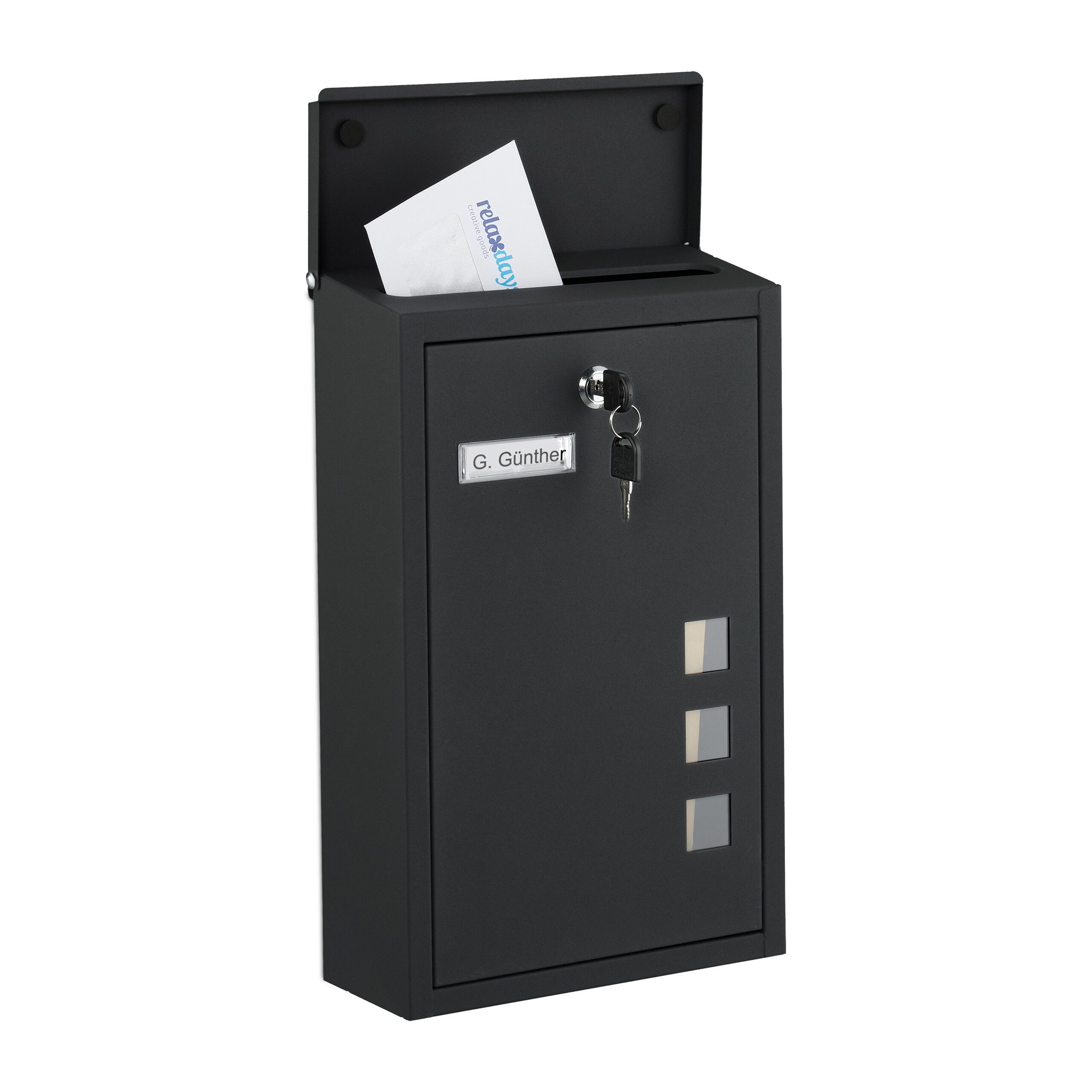 relaxdays Wandbriefkasten Briefkasten Hochformat, schwarz günstig online kaufen