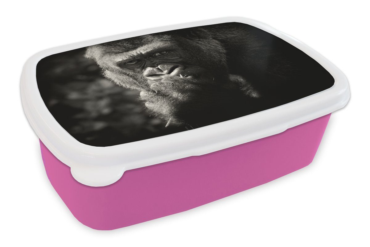 Mädchen, Lunchbox weiß, für Tierprofil rosa in schwarz Brotdose Kunststoff, (2-tlg), MuchoWow Erwachsene, und Kunststoff Gorilla Brotbox Kinder, Snackbox,