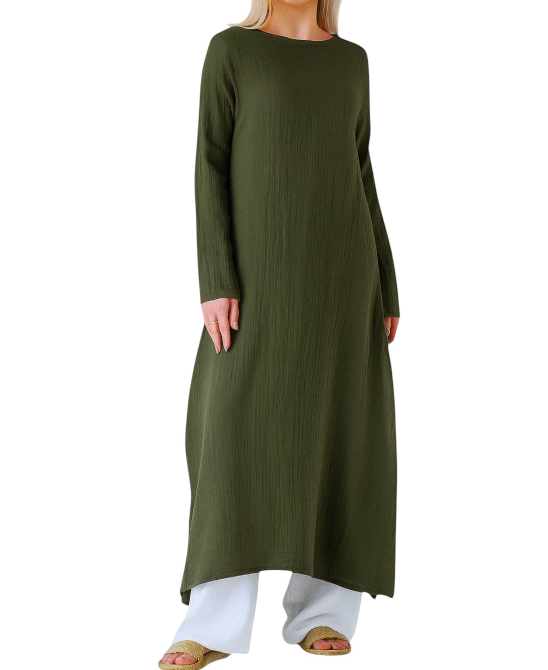 WENOR Longtunika Musselin 100 % Baumwolle 125 cm, Seitenschlitze, Modest Fa günstig online kaufen