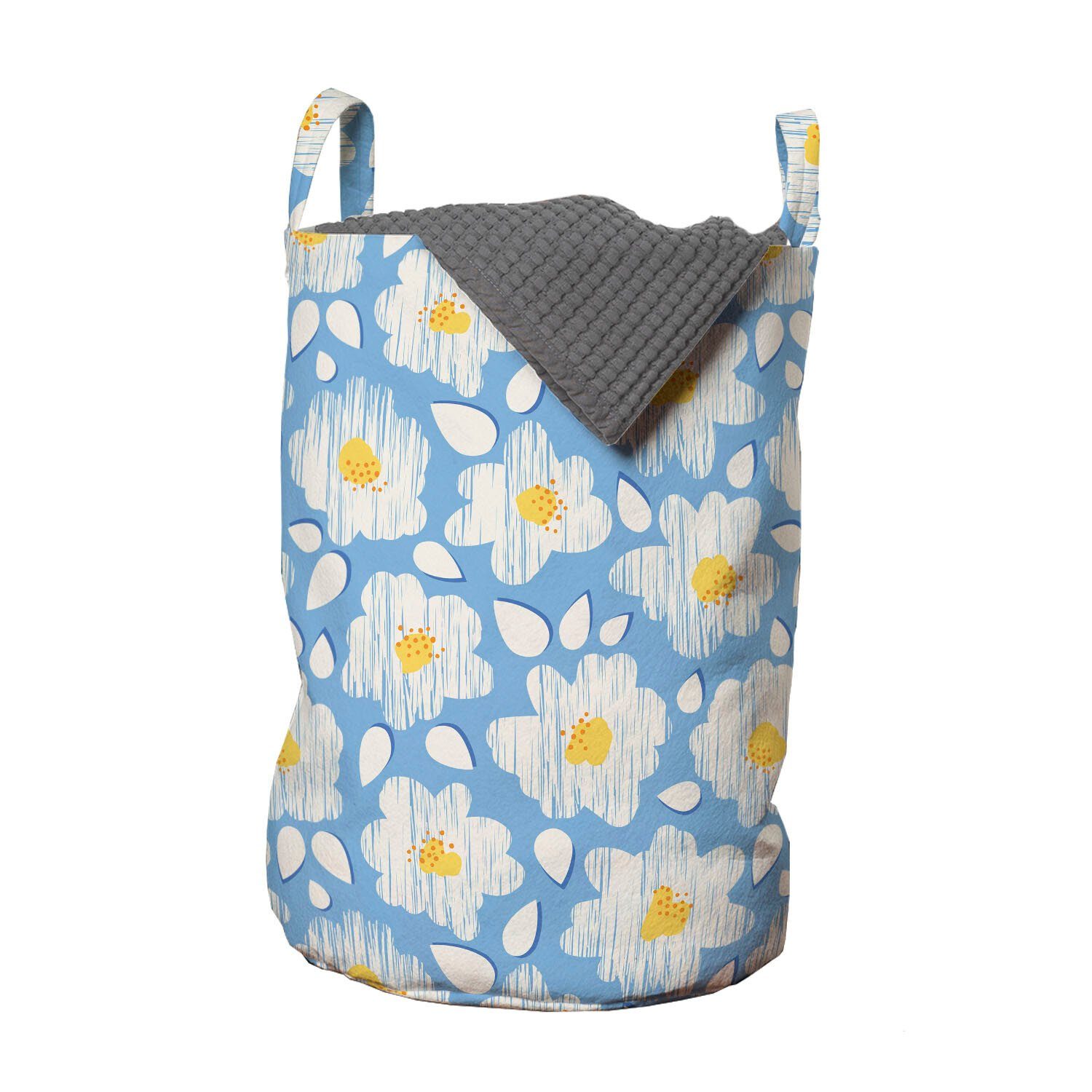 Abakuhaus Wäschesäckchen Wäschekorb mit Griffen Kordelzugverschluss für Waschsalons, Blumen Glückliche Pastel Daisy Blumen