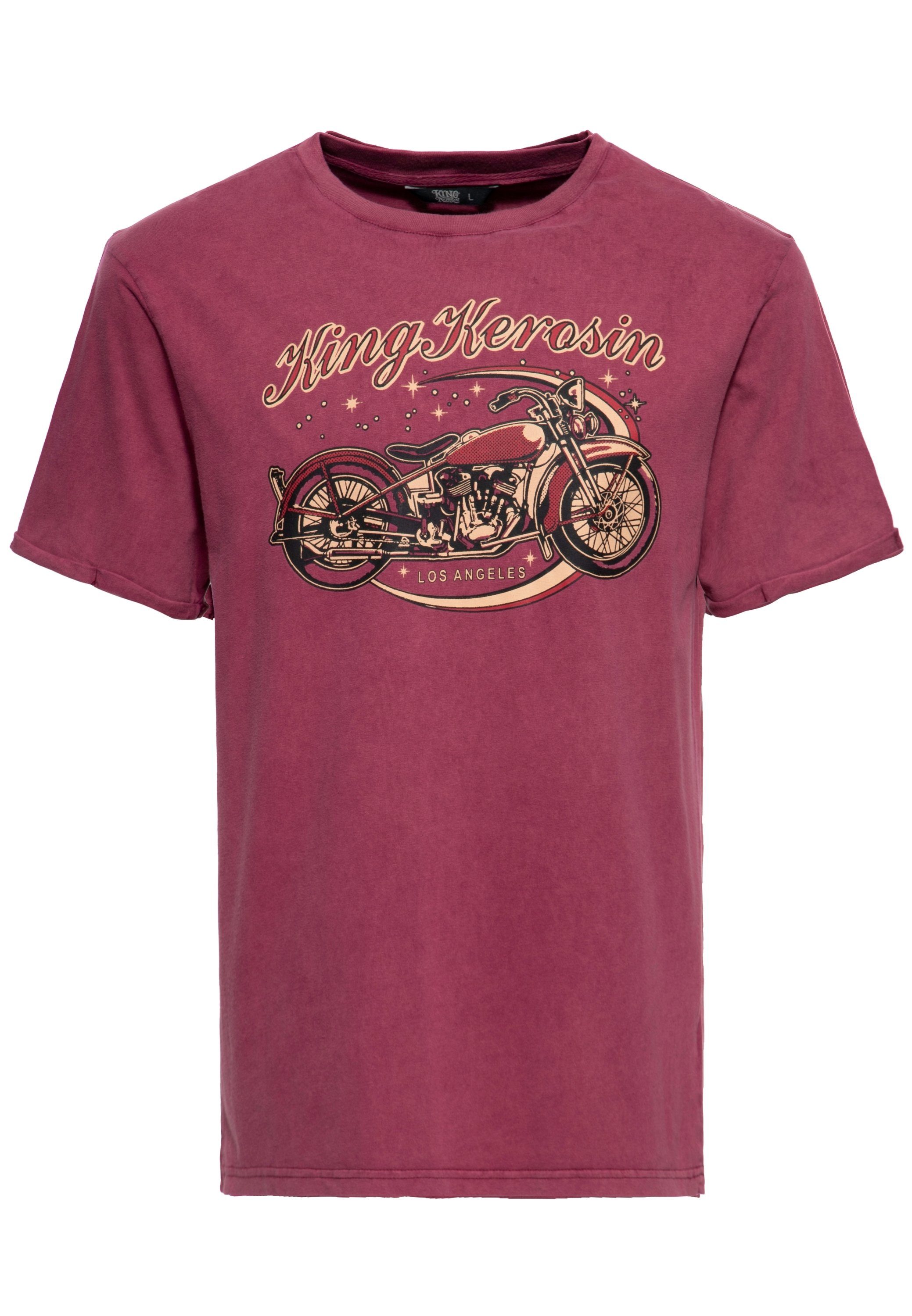 KingKerosin Print-Shirt Bobber Oil Washed burgund