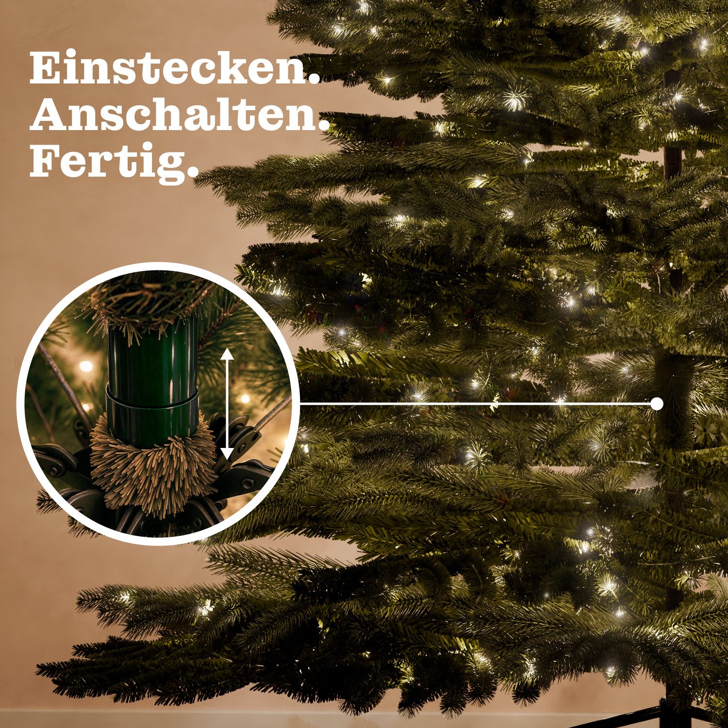 BoomDing Künstlicher Weihnachtsbaum Tannenbaum Weihnachtsbaum mit LED - 180, 210, 240 cm Höhe, Christbaum mit Metallständer und wünderschöner LED Beleuchtung