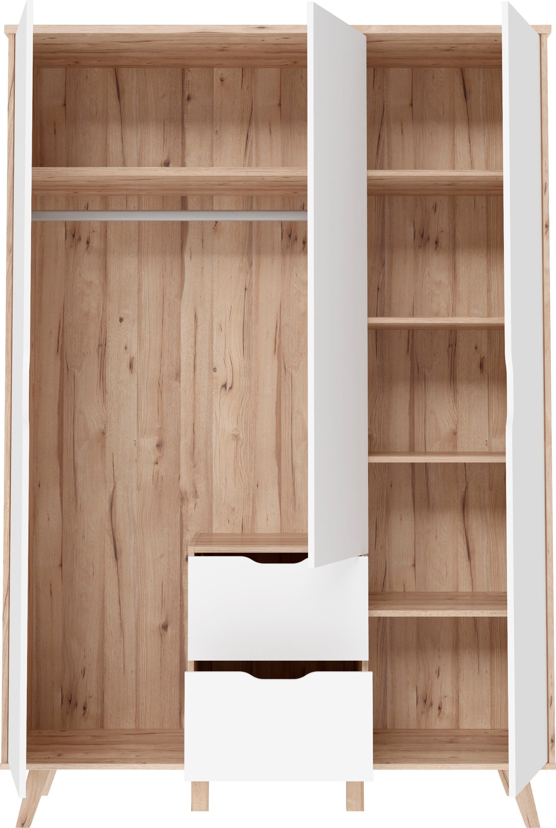 FORTE Drehtürenschrank Vankka, OTTOs Choice, Kleiderschrank, viel Stauraum, (B/H/T ca.140x200x52cm) Made in Europe,mit Einlegeböden+Kleiderstange+Schubladen,grifflos