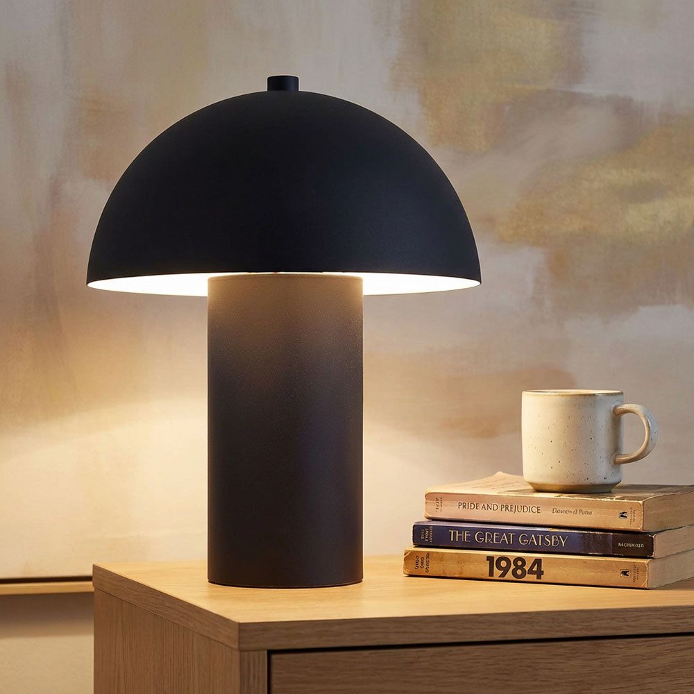 NOWA LED Tischleuchte, Leuchtmittel inklusive, Warmweiß, Tischlampe Tischleuchte Retro Pilz Design Leselampe schwarz LED H 26cm