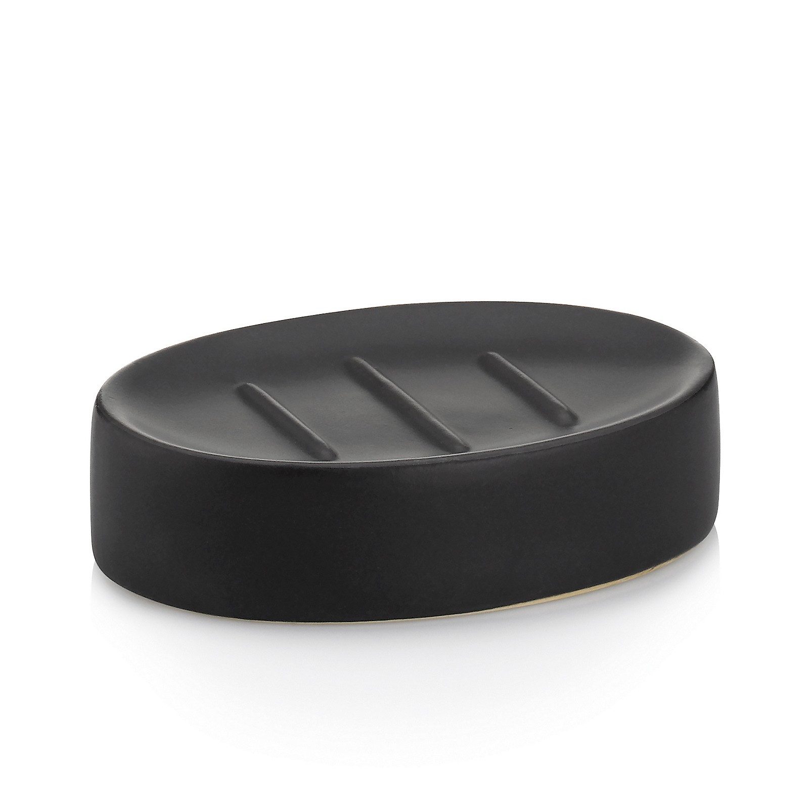 kela Seifenschale Matsi, Breite: 8,5 cm, Ø 7 cm, matte Optik, schwarze Auflagefläche mit drei erhöhten Streifen
