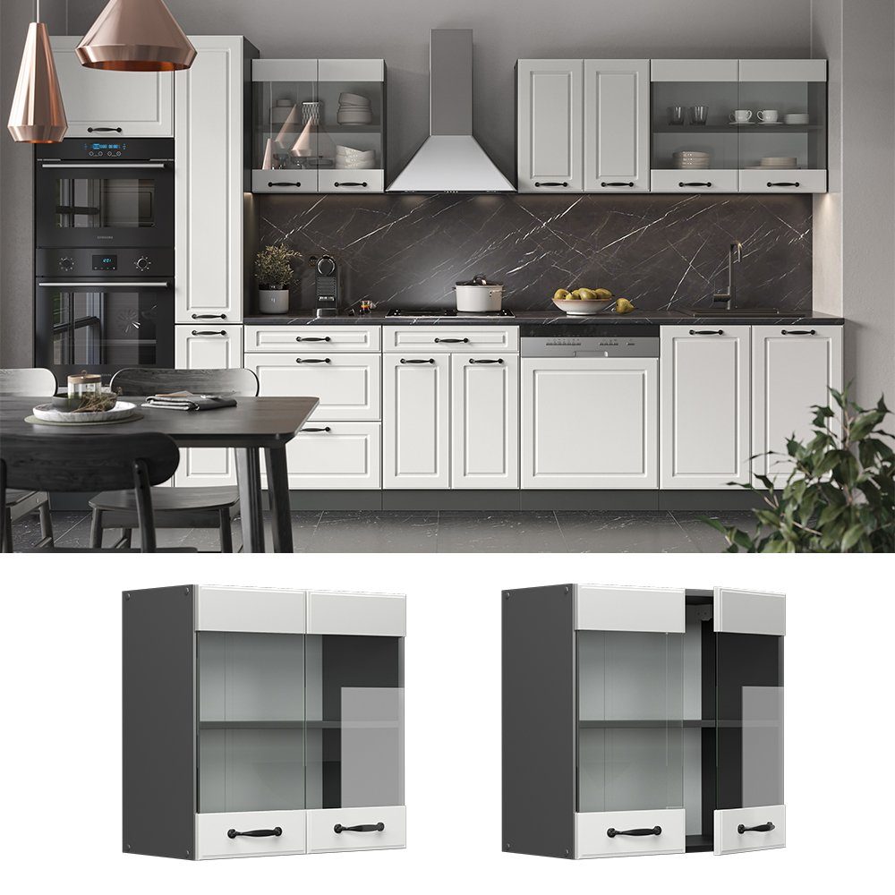 Vicco Glashängeschrank R-Line, Weiß Landhaus/Anthrazit, 60 günstig online kaufen