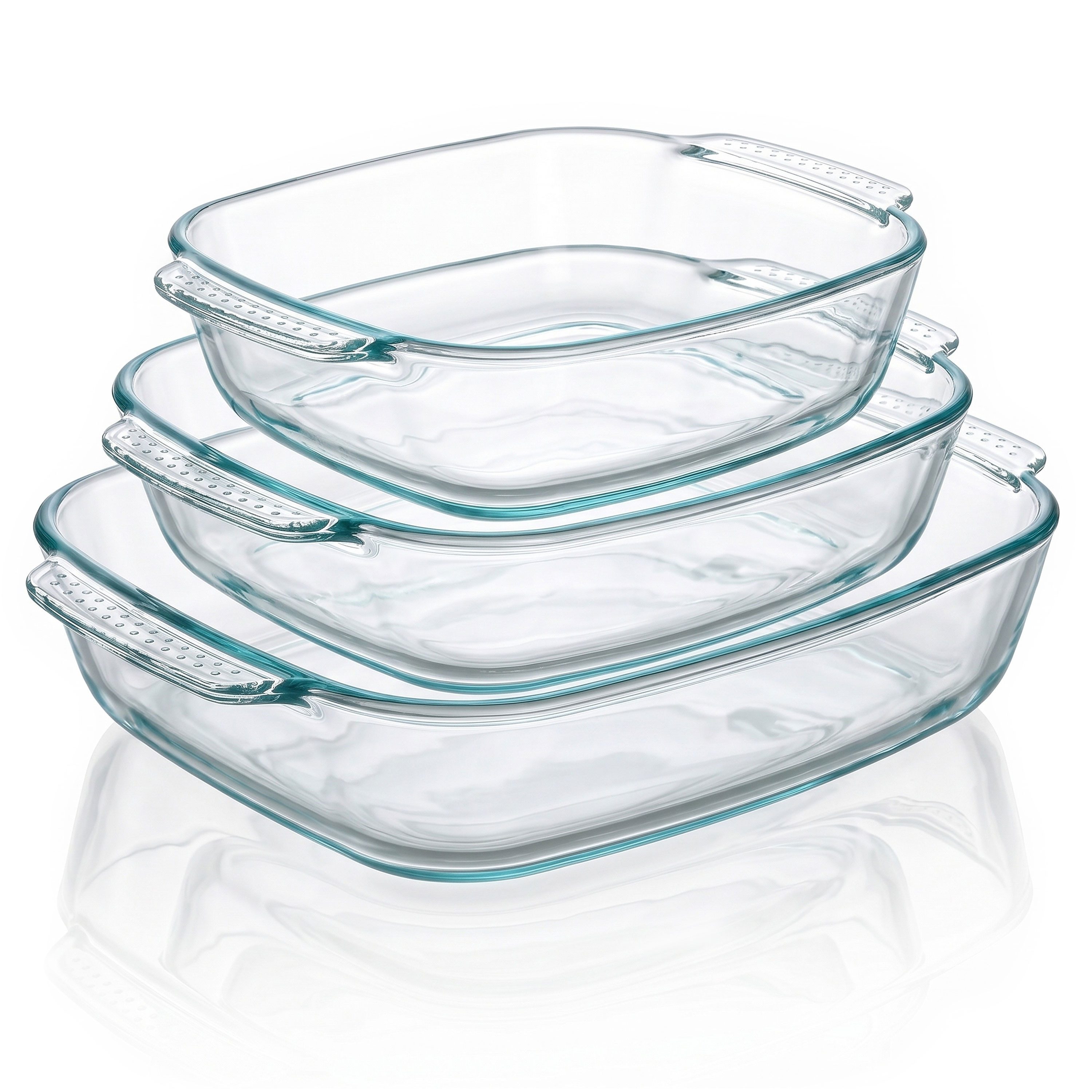Arendo Auflaufform Arendo Auflaufform Set 3-teilig, Glas ofenfest, rechteckig, 2-3,8 l, Glas, (3-St), Borosilikatglas, Haltegriffe, spülmaschinengeeignet, stapelbar