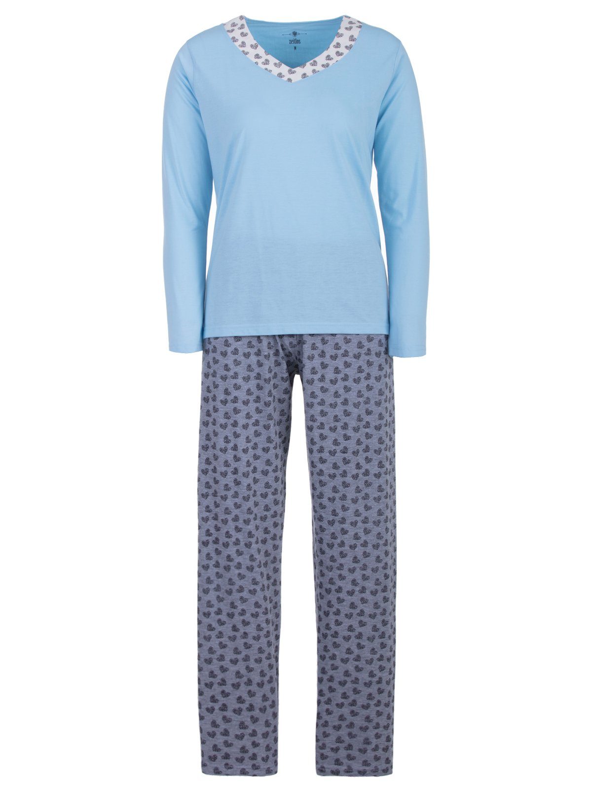 zeitlos Schlafanzug Pyjama Set Langarm - Heart blau