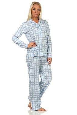 Normann Pyjama Damen Pyjama aus Jersey zum durchknöpfen in Karo Optik