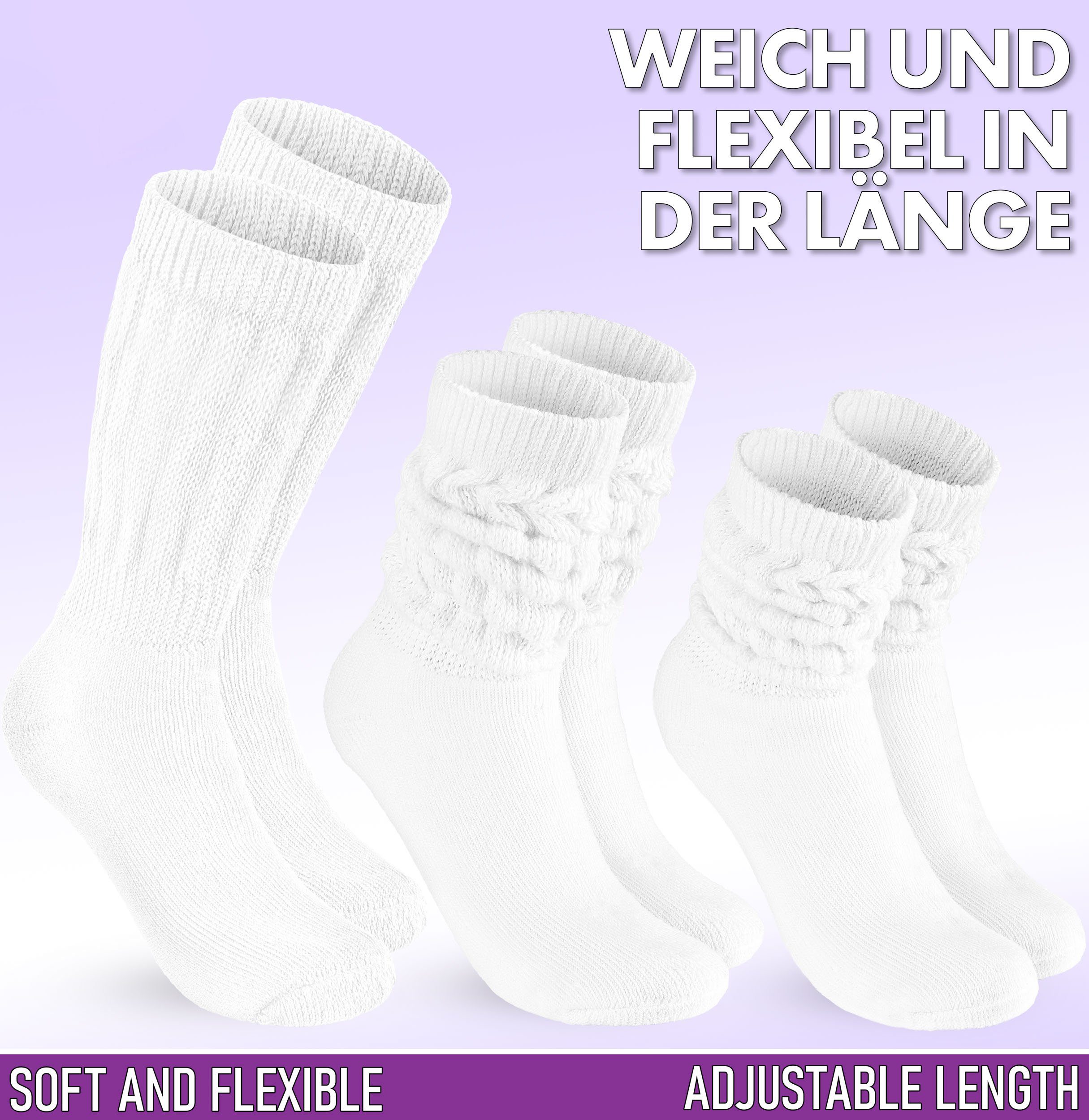BRUBAKER Schoppersocken 3er Set Slouch Socken - Damen Baumwollsocken für Sport und Freizeit (3-Paar) Lässige Retro-Socken für Frauen - Scrunch Knit Damensocken