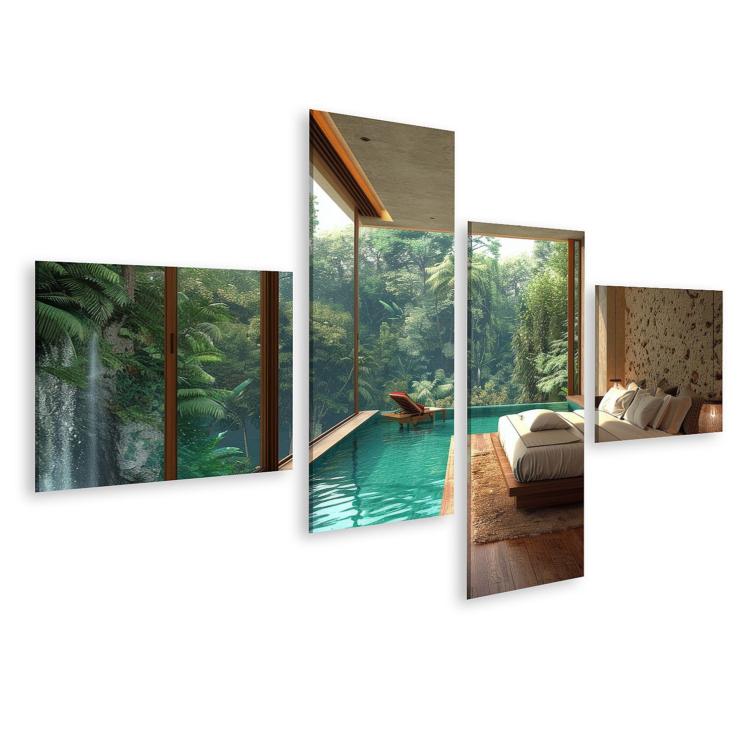 islandburner Leinwandbild Schlafzimmer mit zentralem Pool im Mittelpunkt für einzigartiges