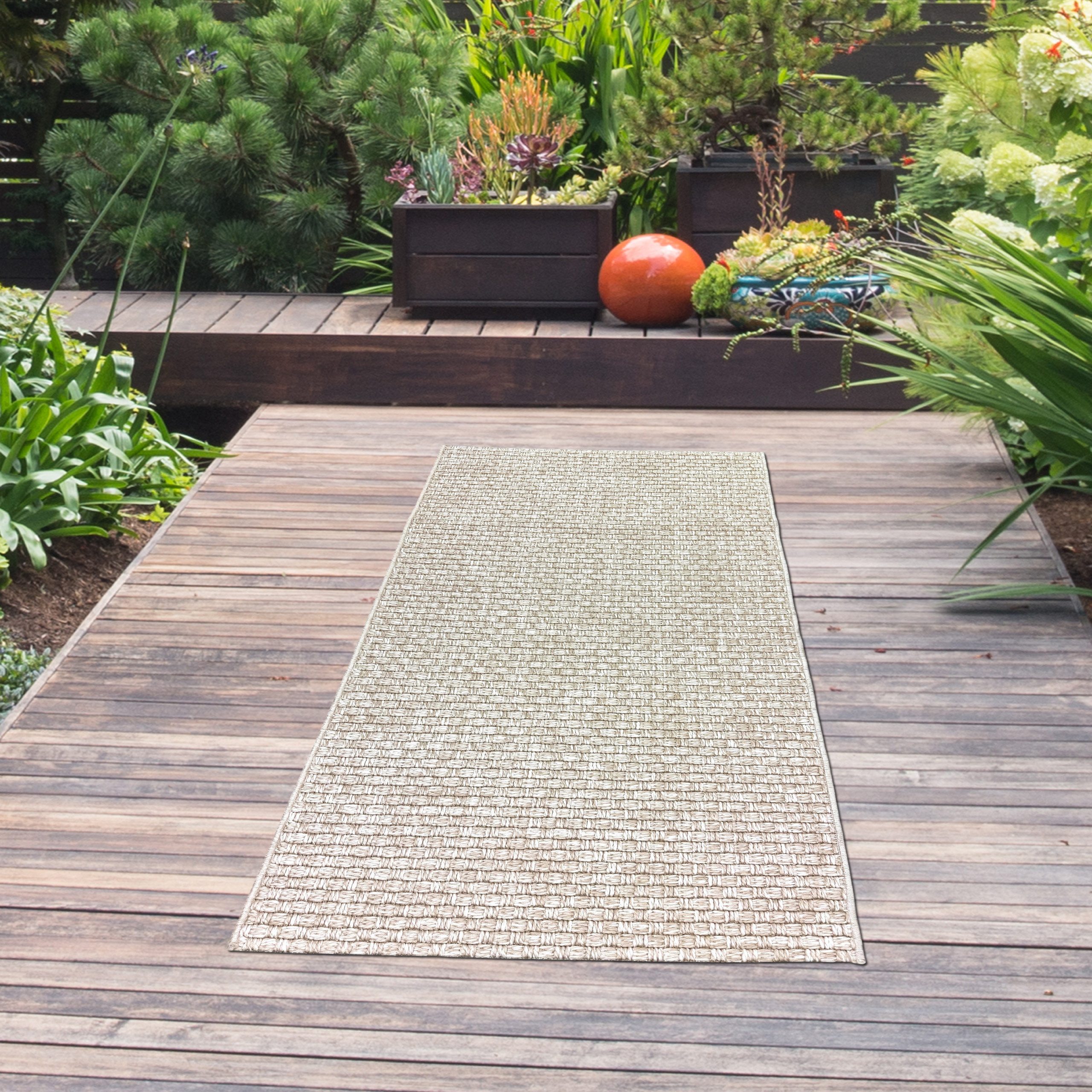 TeppichHome24 Teppich In- & Outdoorteppich Terrasse wetterfest Flachgewebe in beige, rechteckig