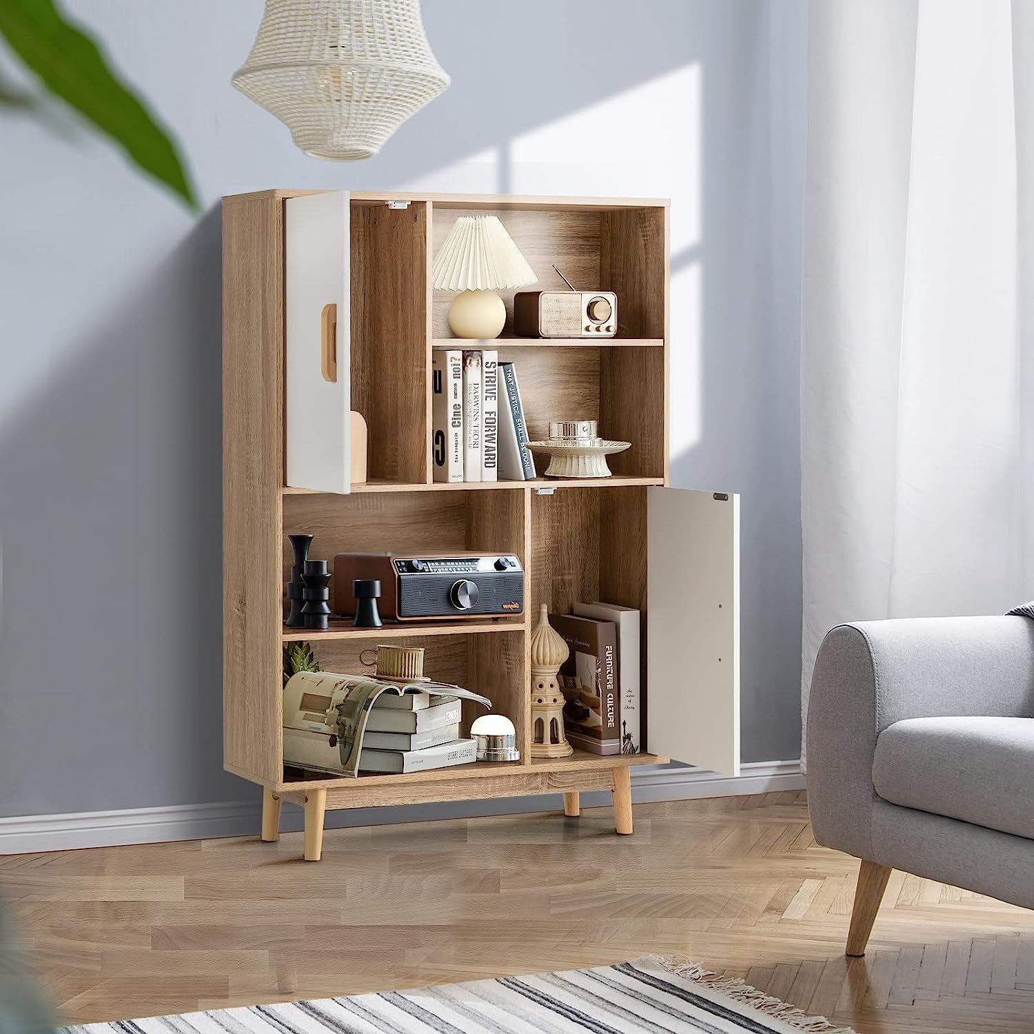 2 KOMFOTTEU mit Weiß offene Bücherschrank, Regale, 80x24x120cm 4 Türen Bücherregal und