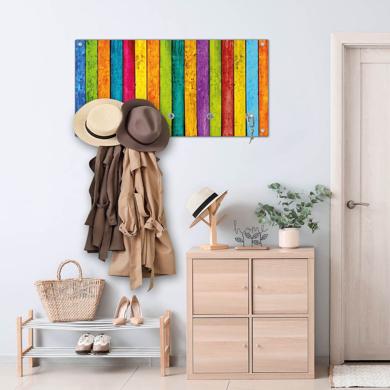 banjado Garderobenleiste Glas Bunte Holzlatten (Wandgarderobe, mit verchrom günstig online kaufen