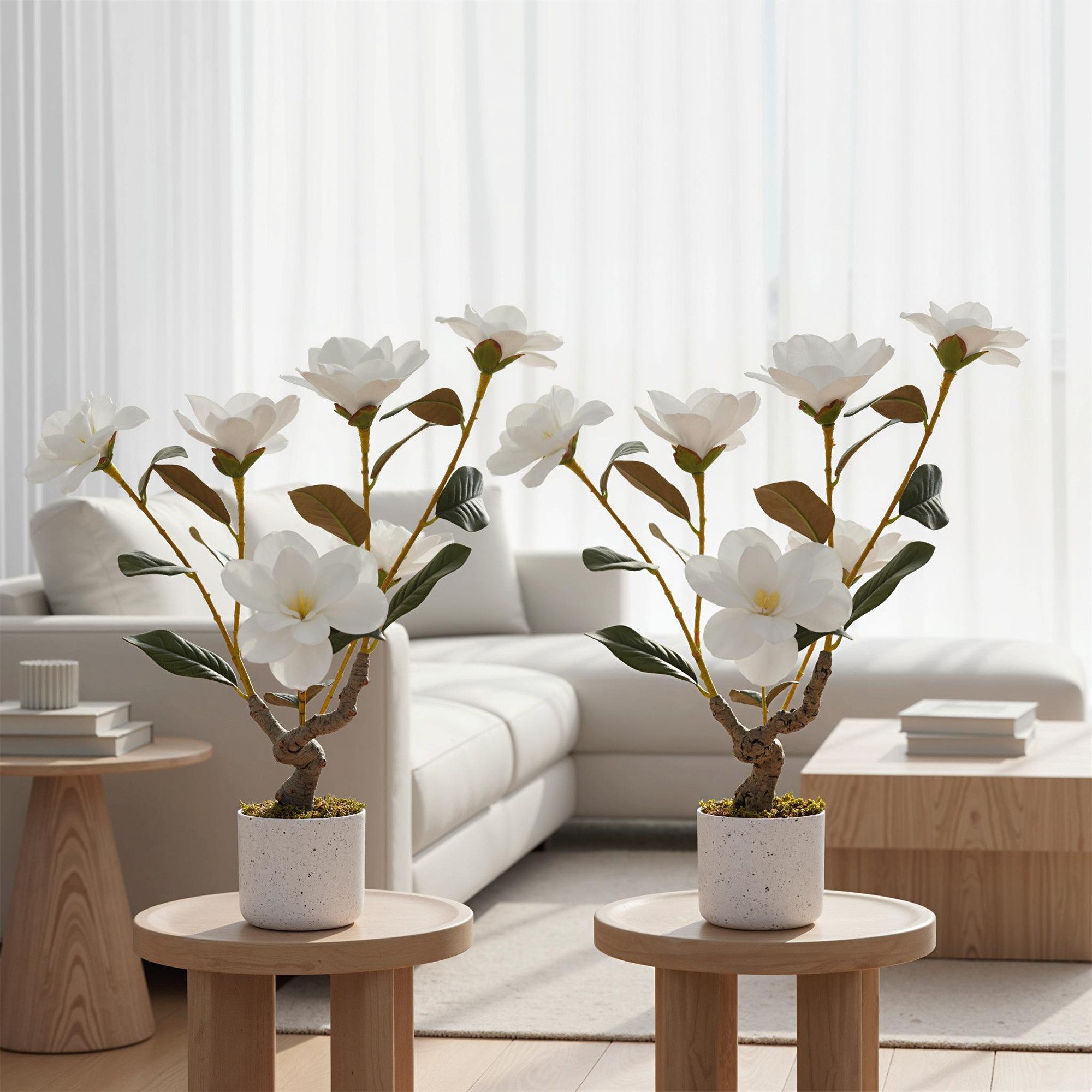 Kunstblume Künstliche, 2er Set Magnolienbaum, Kunstpflanze 60/80/95cm Höhe, günstig online kaufen