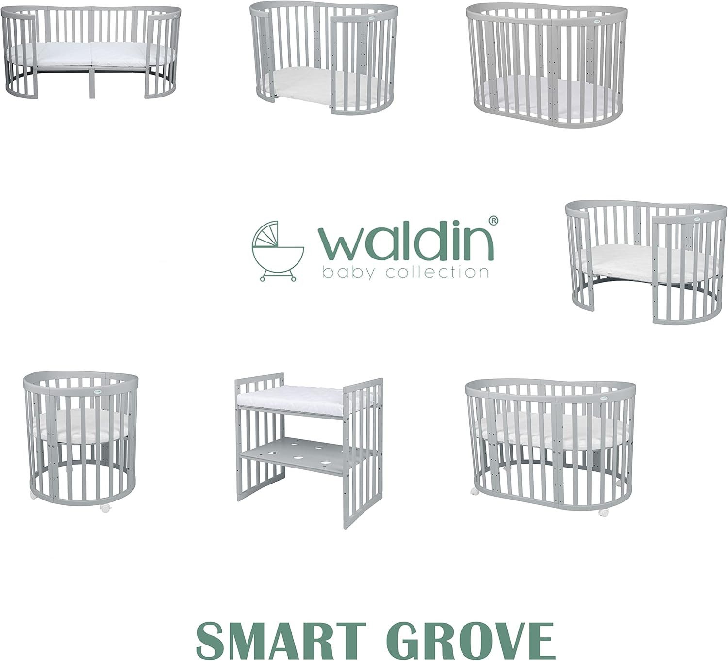 Waldin Babybett Mobiles Babybett OWAL aus Holz 7in1 mit Matratze, mitwachse günstig online kaufen