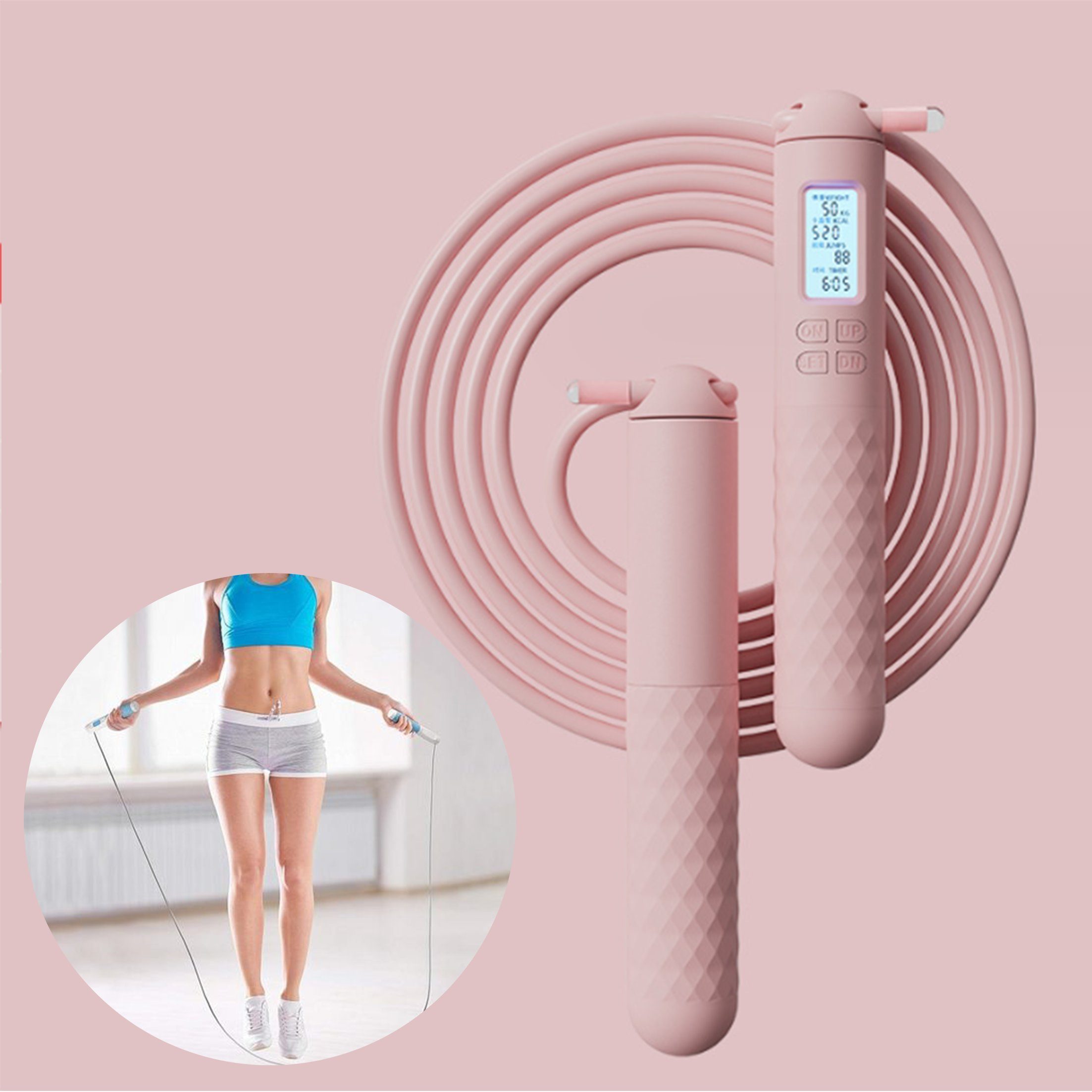 KINSI Springseil Springseil,Speed Rope einstellbar,Intelligente Zählung,LCD-Anzeige, Für Kardio und Fitness,4,5 mm * 3 m,längenverstellbar