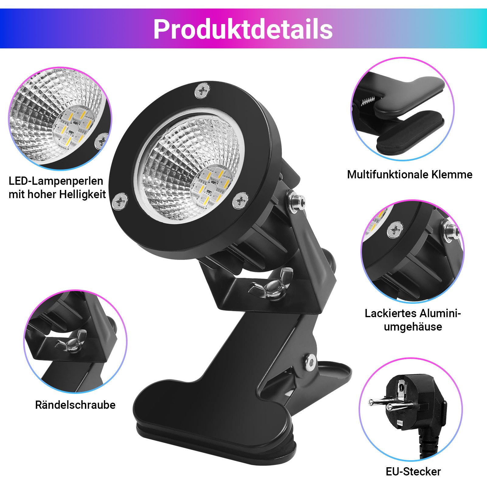 Jibenhome LED Wandstrahler 12W RGB LED-Spot mit Clip und Fernbedienung, 3 M günstig online kaufen