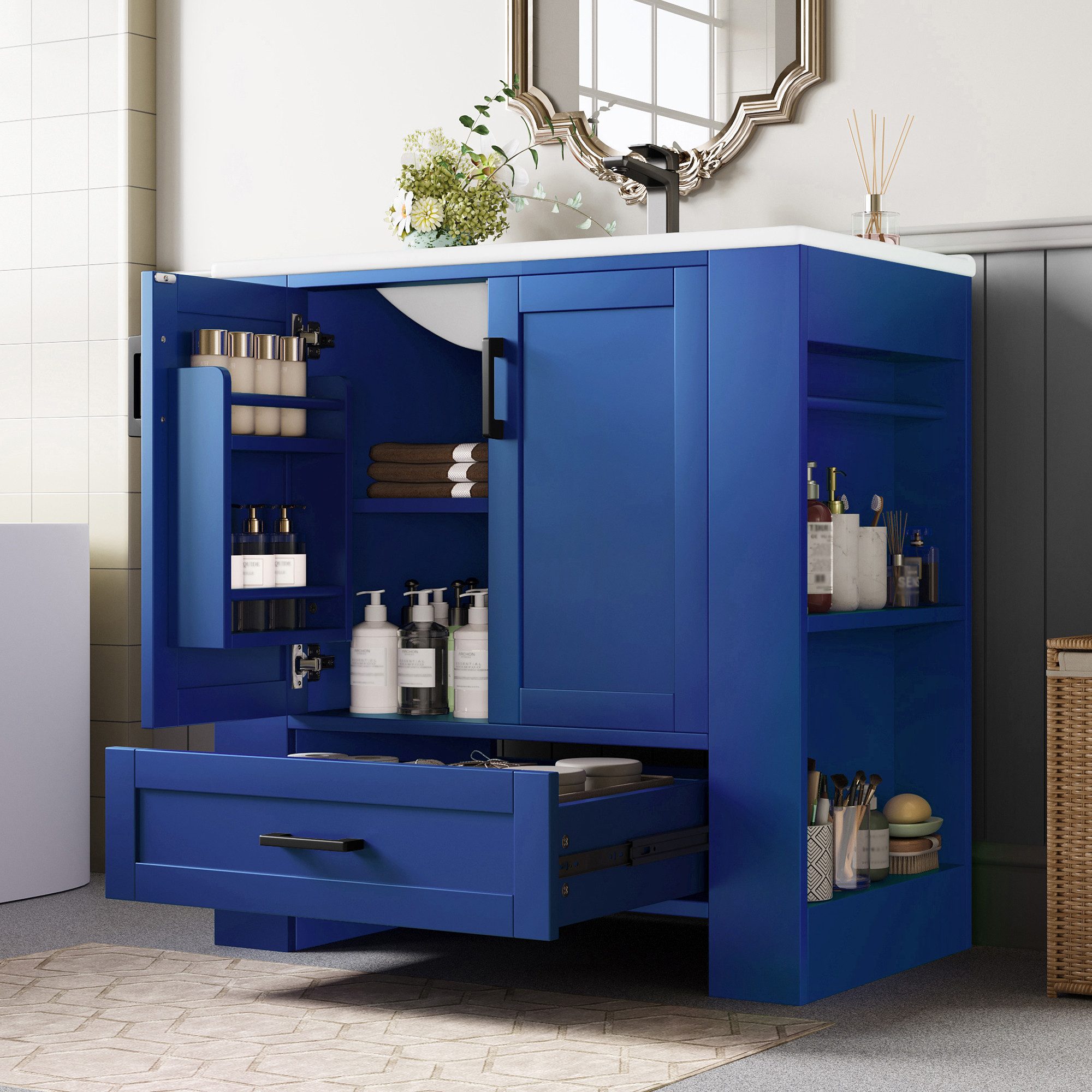 Merax Waschtisch mit Schublade, Doppeltüren und Türregal (Badschrank Badezimmerschrank, 1-St., 76 x 46 x 78.5cm), Раковиныunterschrank mit Раковины, stehend Badmöbel