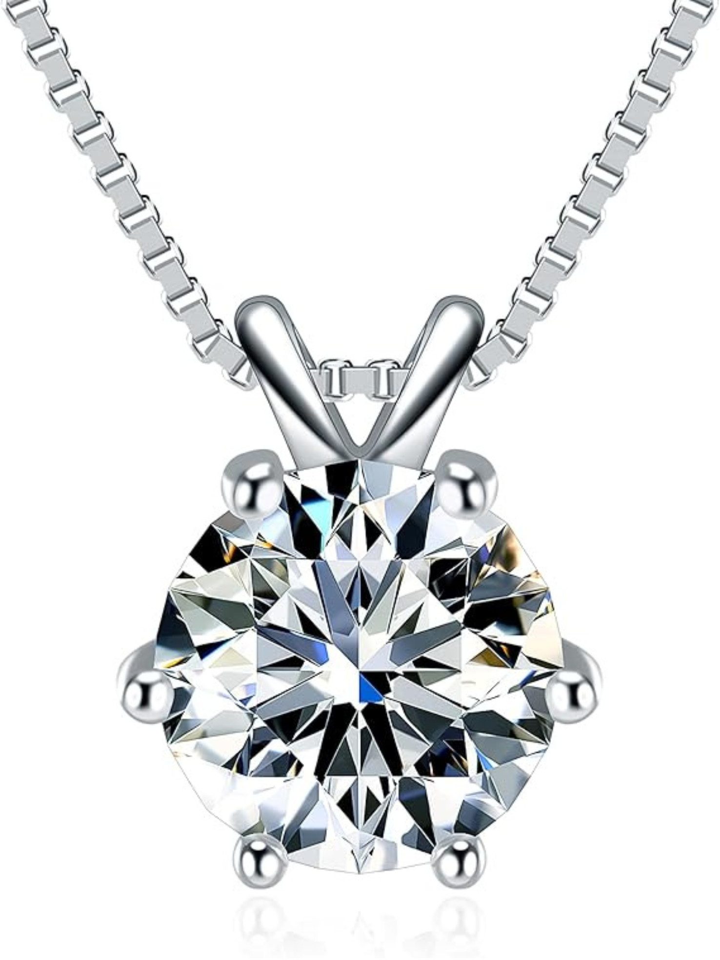 Kette mit Anhänger Damen Halskette 925 Silber Moissanit Diamantstein 1 Karat