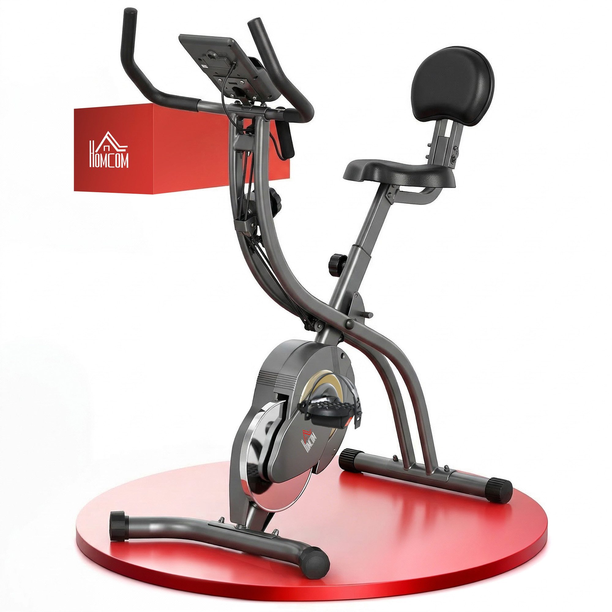HOMCOM Heimtrainer X-Bike, 2-in-1 Trimmrad, Stahl, Schwarz+Grau, 51 x 97 x 115 cm (Schwungrad, 1-tlg., Fahrradtrainer), für Wohnbereich, Schwarz+Grau
