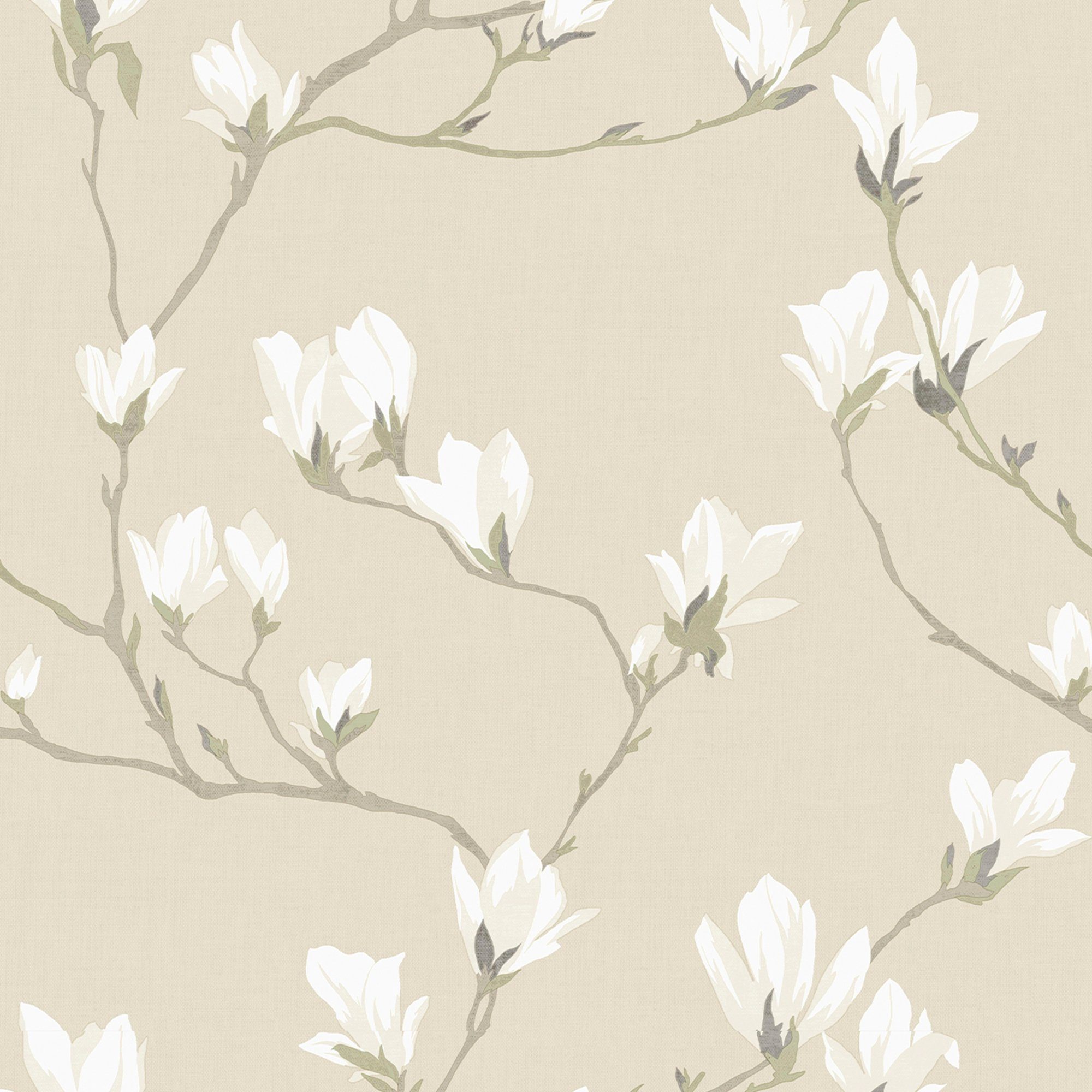 FSC® Magnolia mit Länge lebhaftem Meter gemustert, Vliestapete 10 ASHLEY LAURA natur Grove, Druck, zertifiziert,