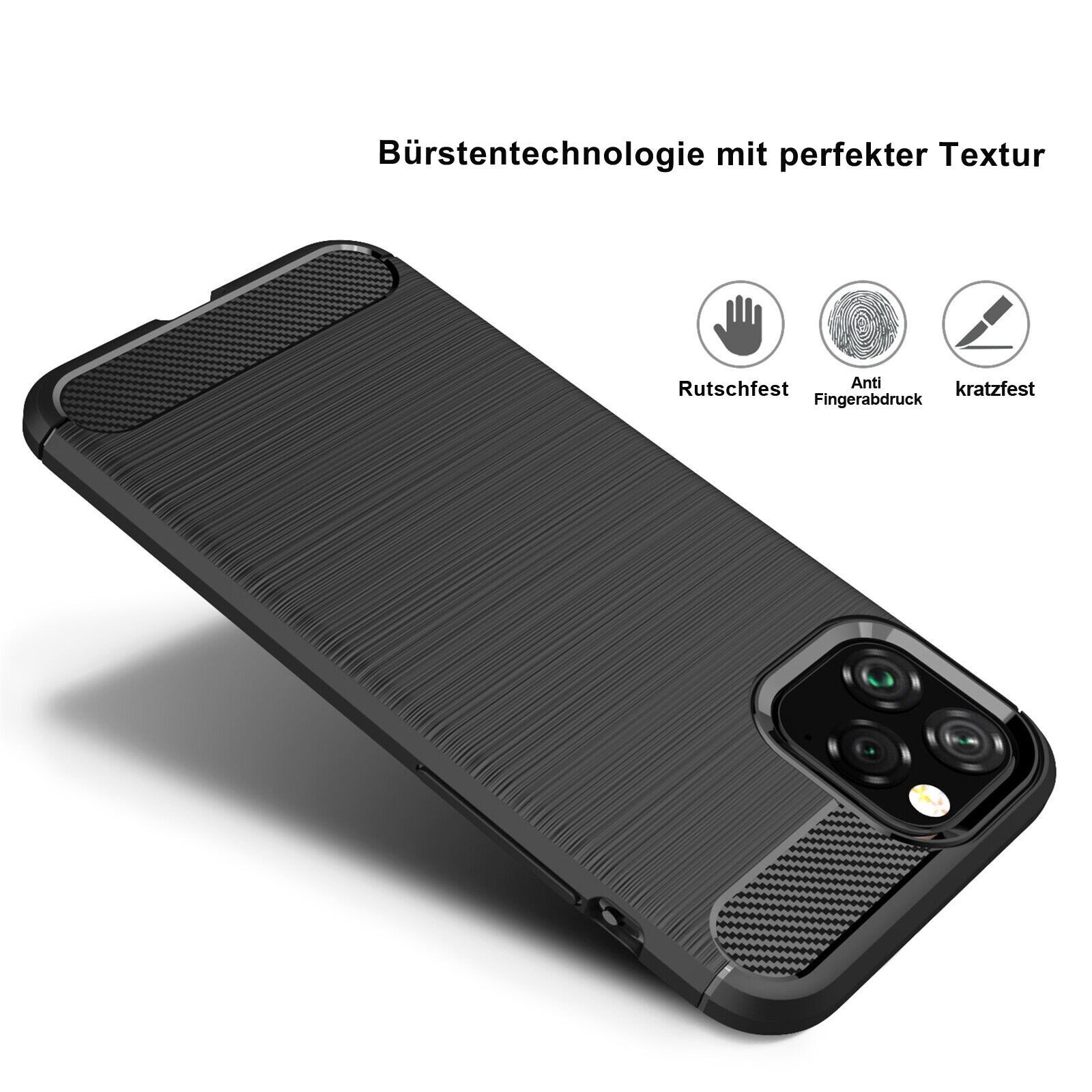 betterfon Handyhülle Carbon Hülle für iPhone 11 Pro Backcover TPU Silikon Bumper Schwarz, Carbon-Look – stoßfestes Case mit Air-Cushion & Metall-Optik