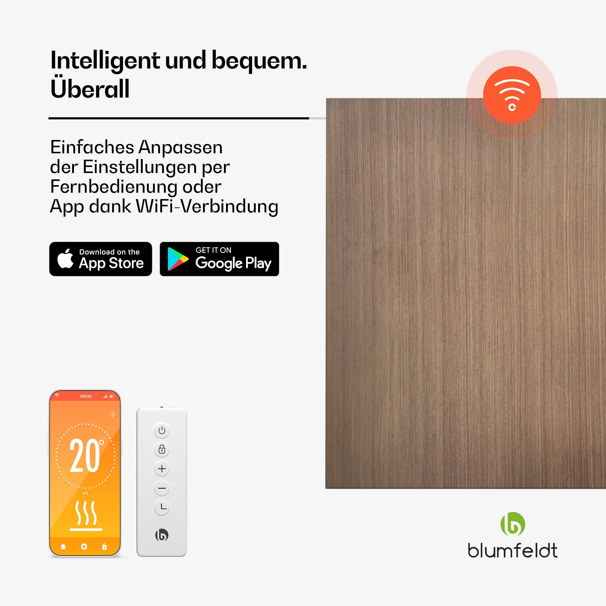 blumfeldt Infrarotheizung HeatSquare, elektrische Heizkörper Thermostat Timer App 350 W