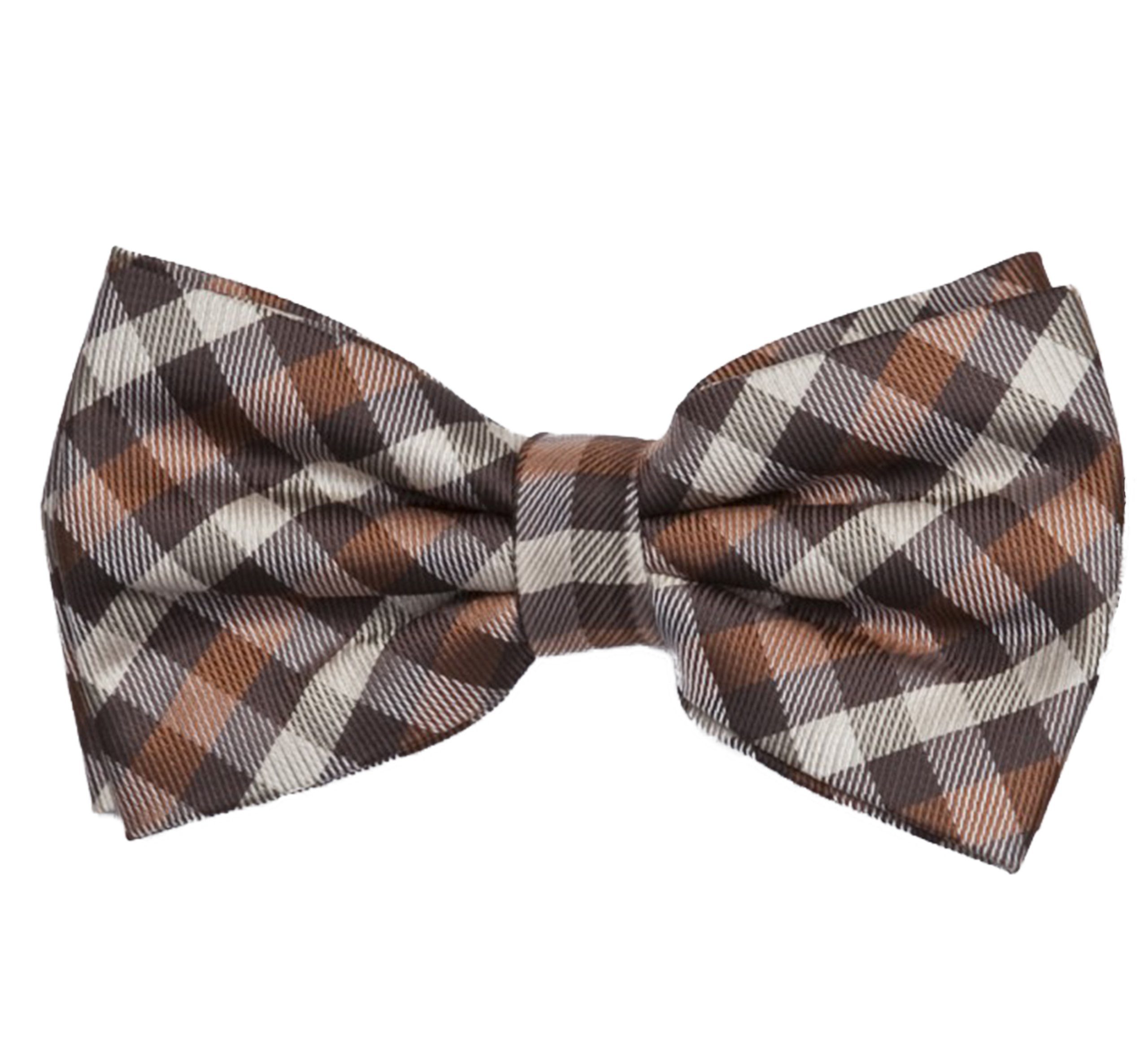 Herren Braun/Beige (Kariert) - Querbinder Fliegen Männer Fliege Fabio Vorgebunden Karomuster BraunBeige Bowtie Farini